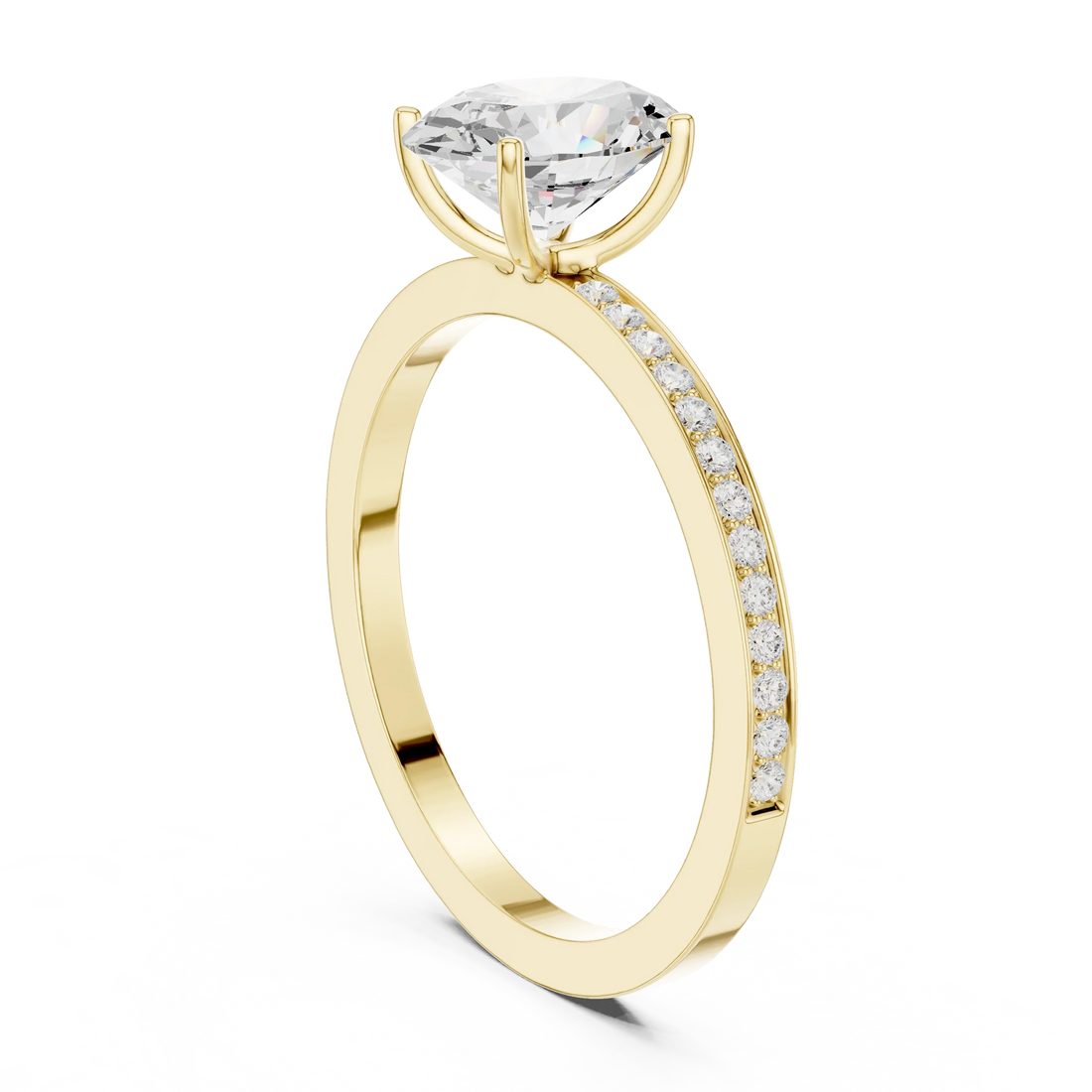 Oval-Cut Diamond Hidden Halo Engagement Ring with Pave Band