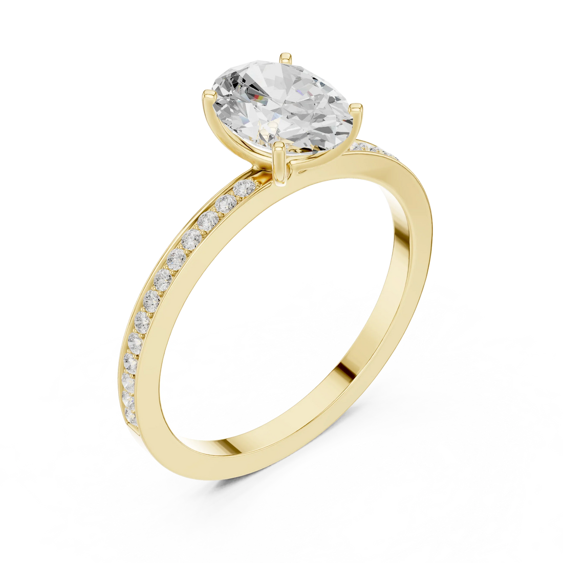 Oval-Cut Diamond Hidden Halo Engagement Ring with Pave Band