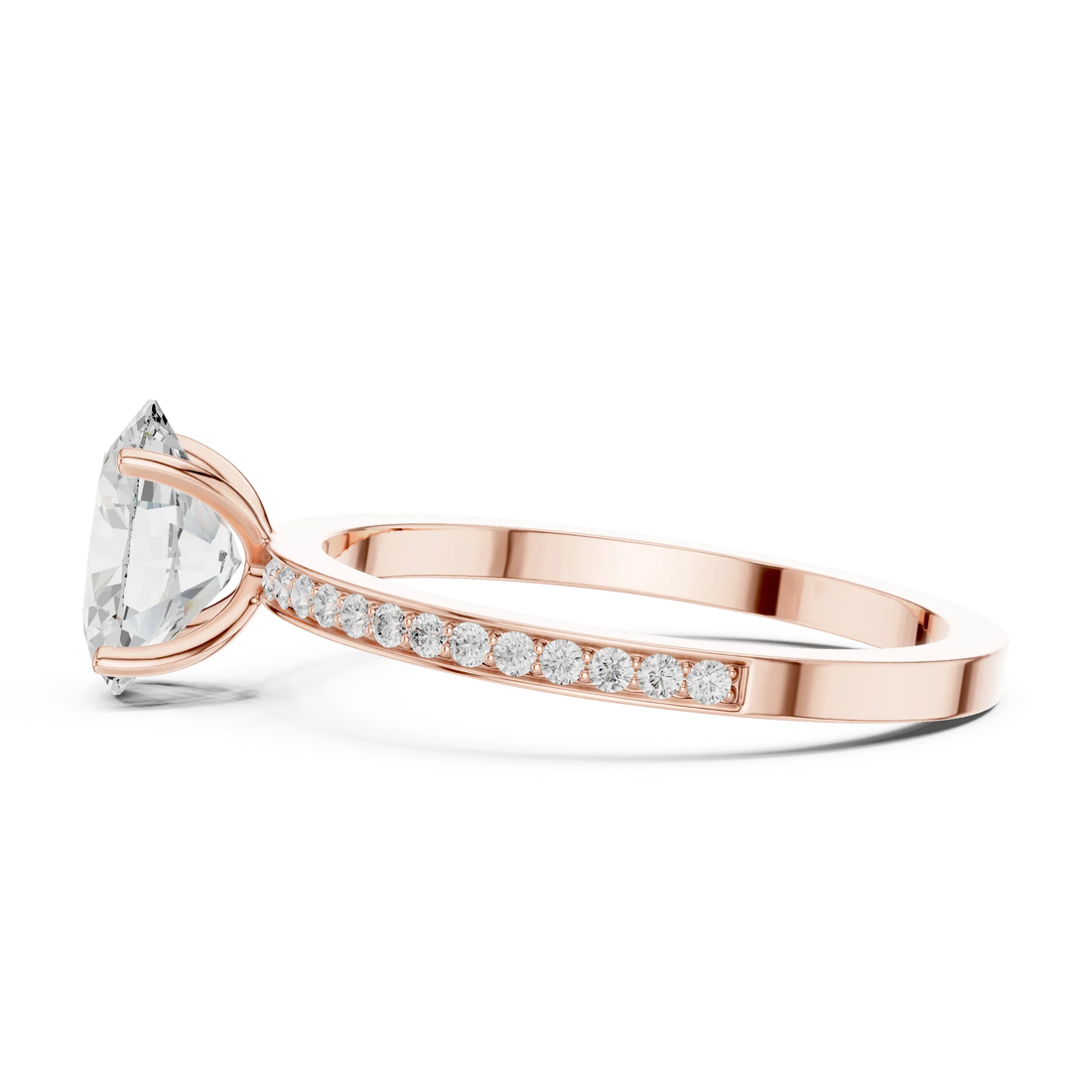Oval-Cut Diamond Hidden Halo Engagement Ring with Pave Band