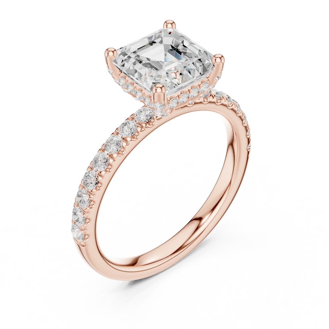 Asscher Diamond Engagement Ring With Pave Band