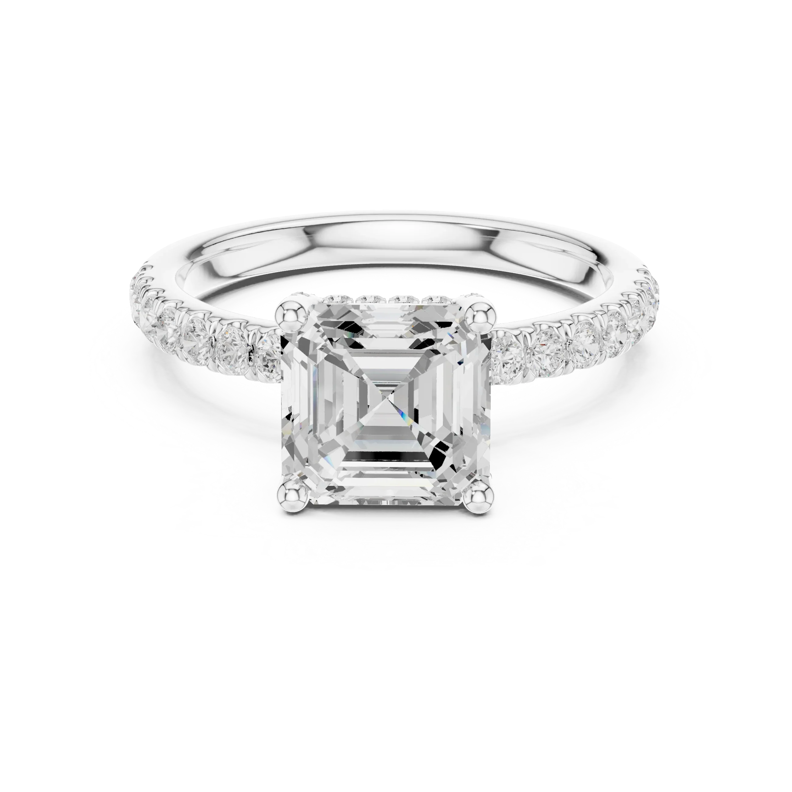 Asscher Diamond Engagement Ring With Pave Band