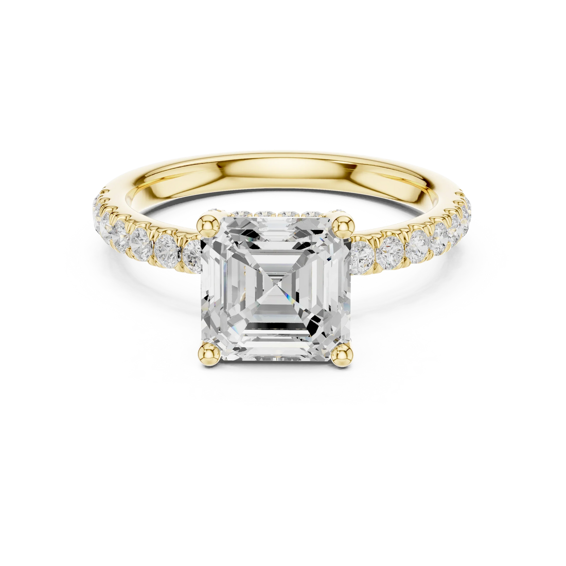 Asscher Diamond Engagement Ring With Pave Band