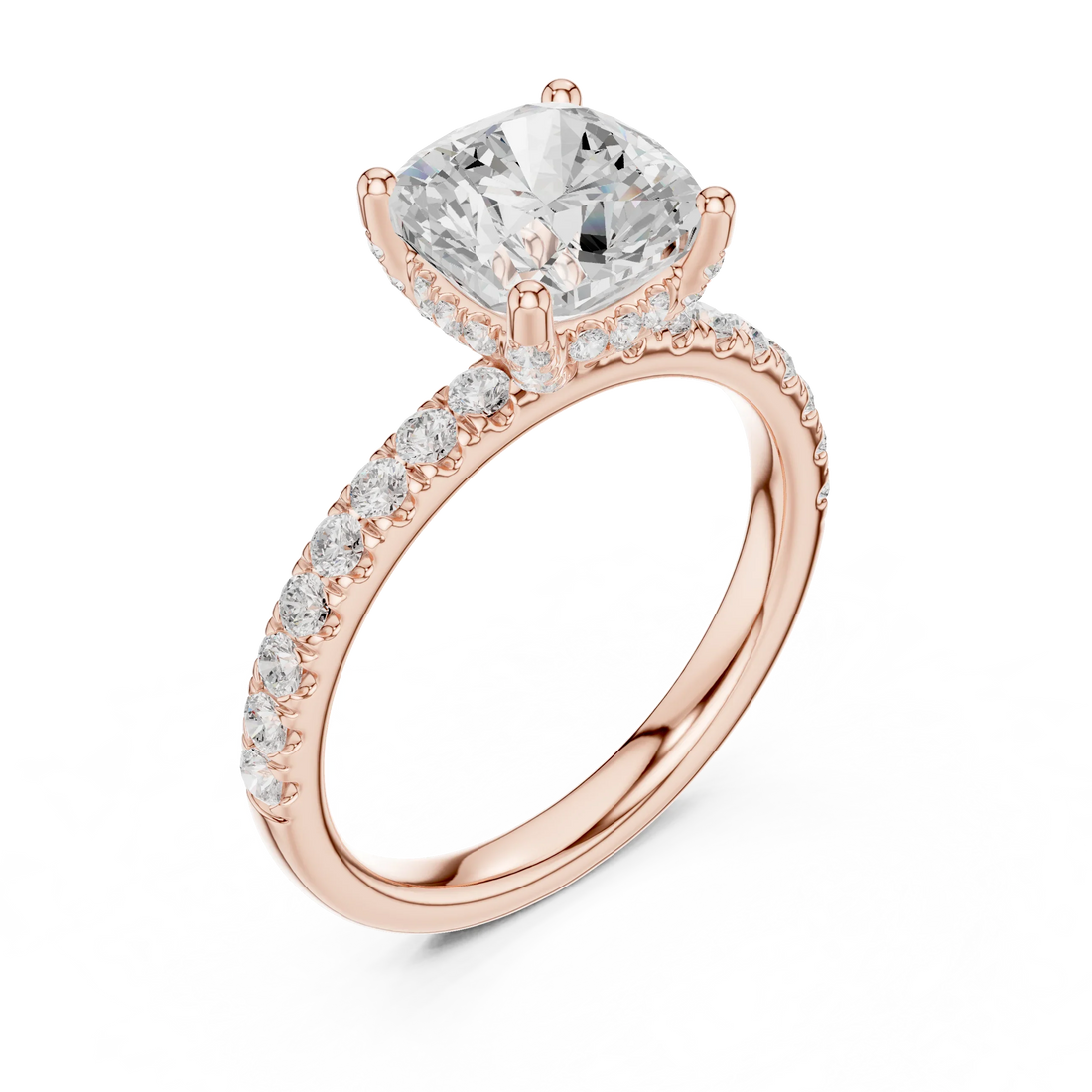 Cushion Diamond Engagement Ring With Pave Band