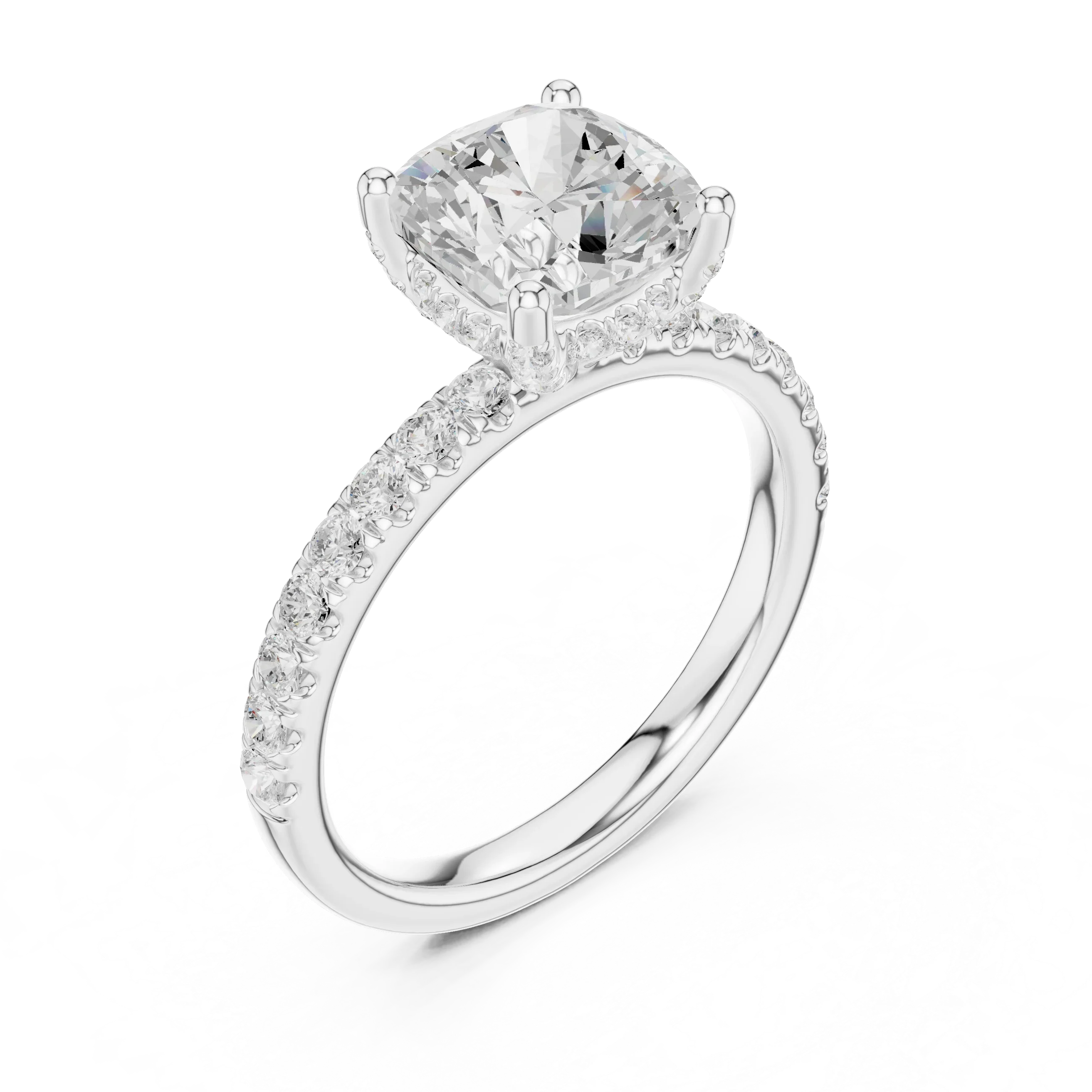 Cushion Diamond Engagement Ring With Pave Band