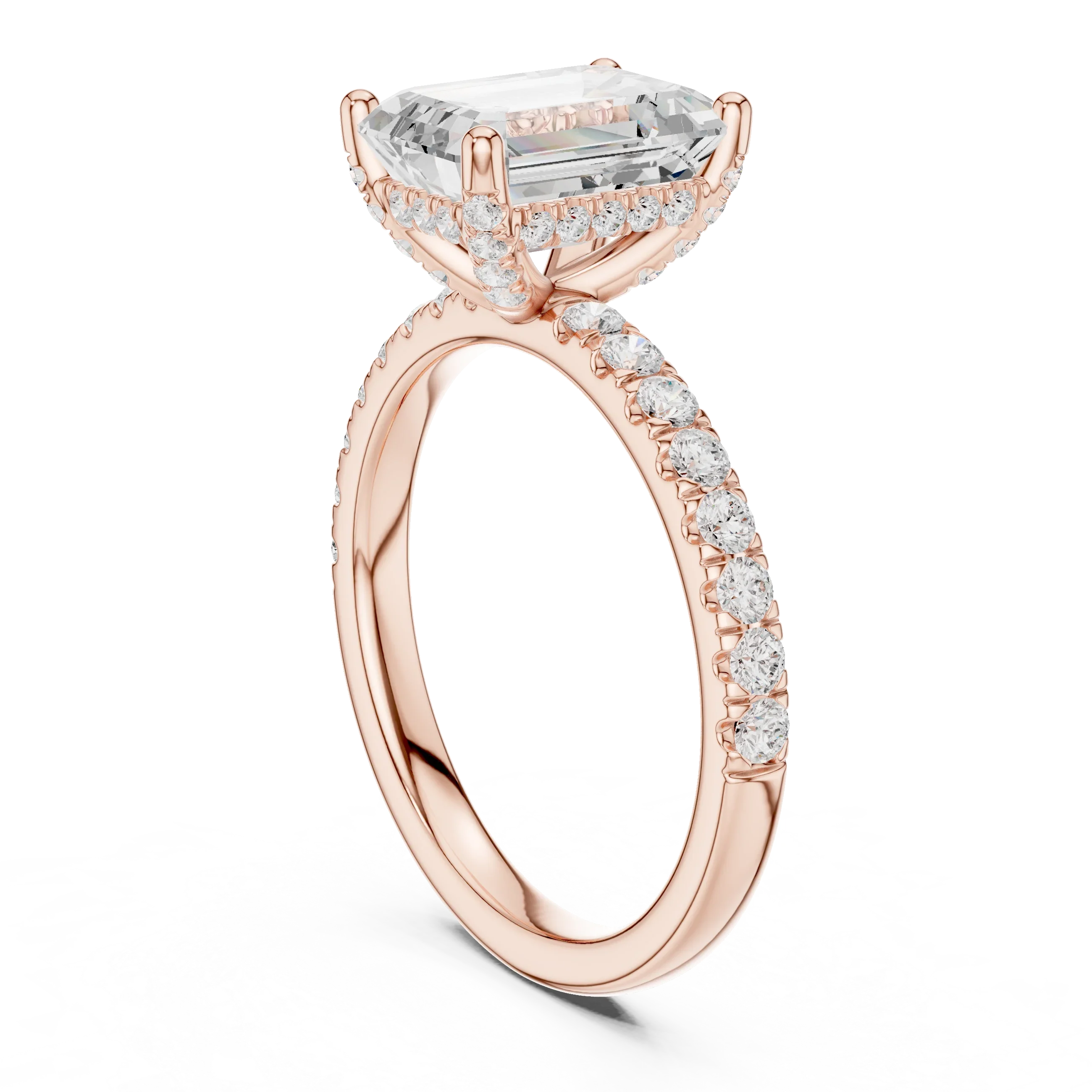 Emerald Diamond Engagement Ring With Pave Band