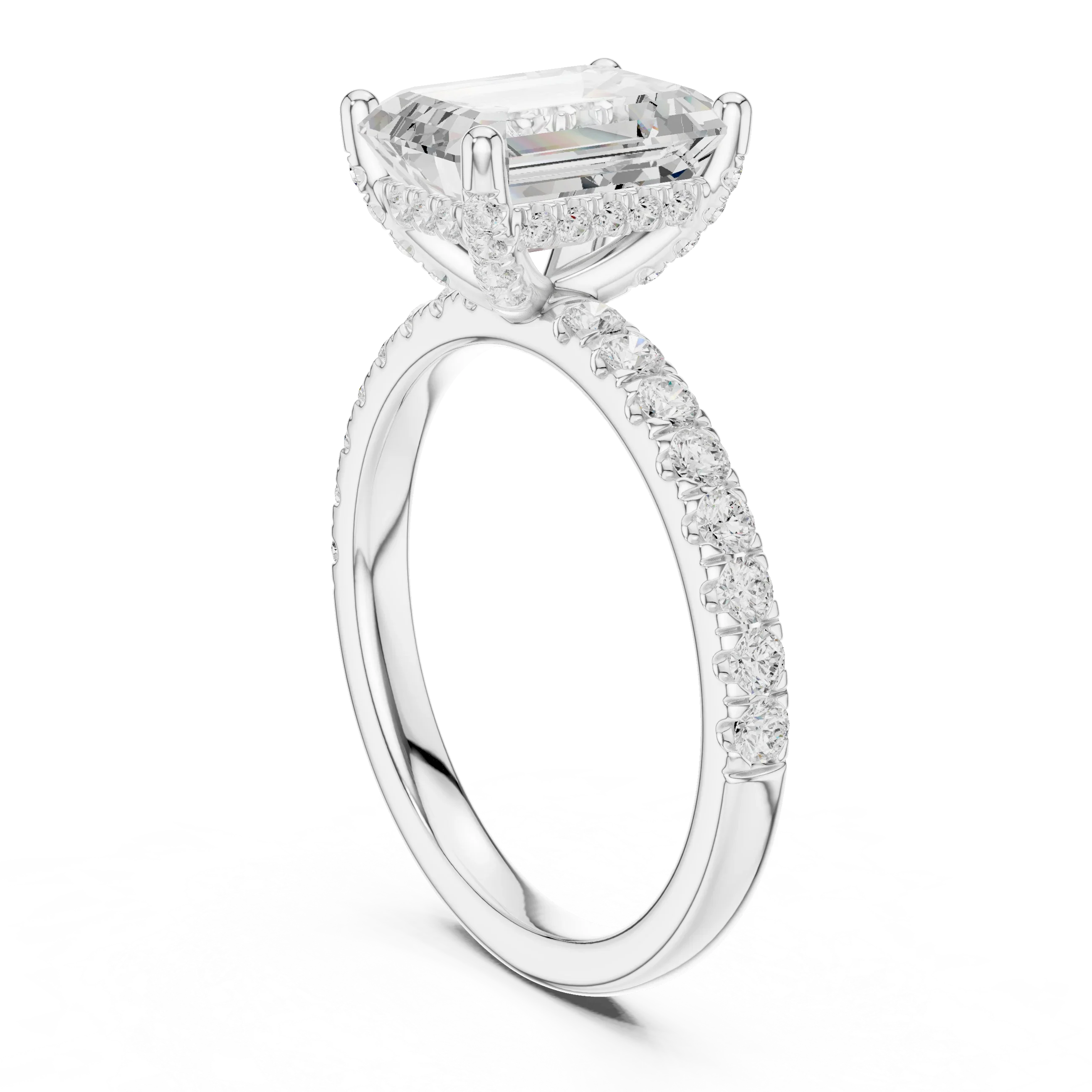 Emerald Diamond Engagement Ring With Pave Band