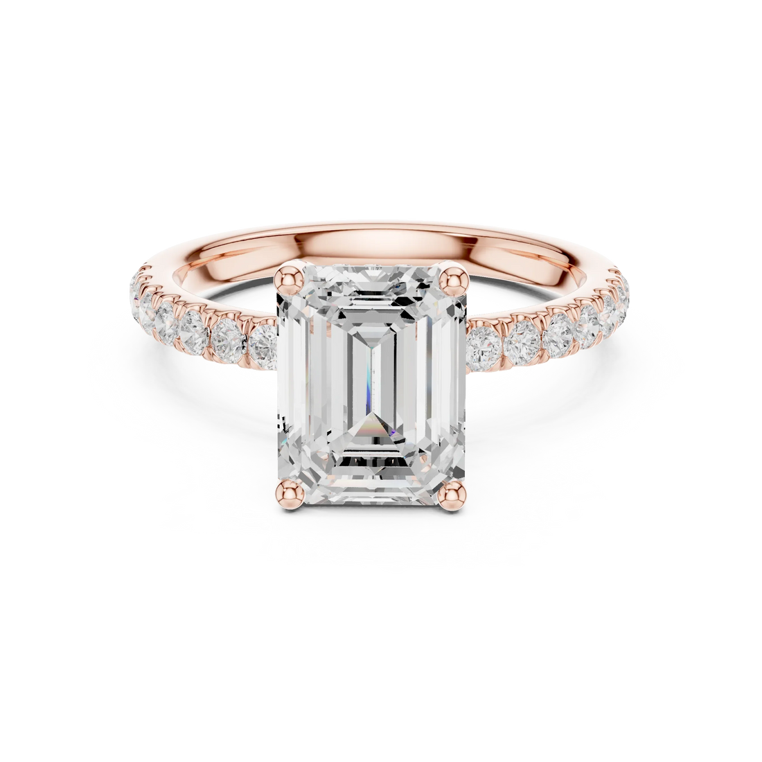 Emerald Diamond Engagement Ring With Pave Band