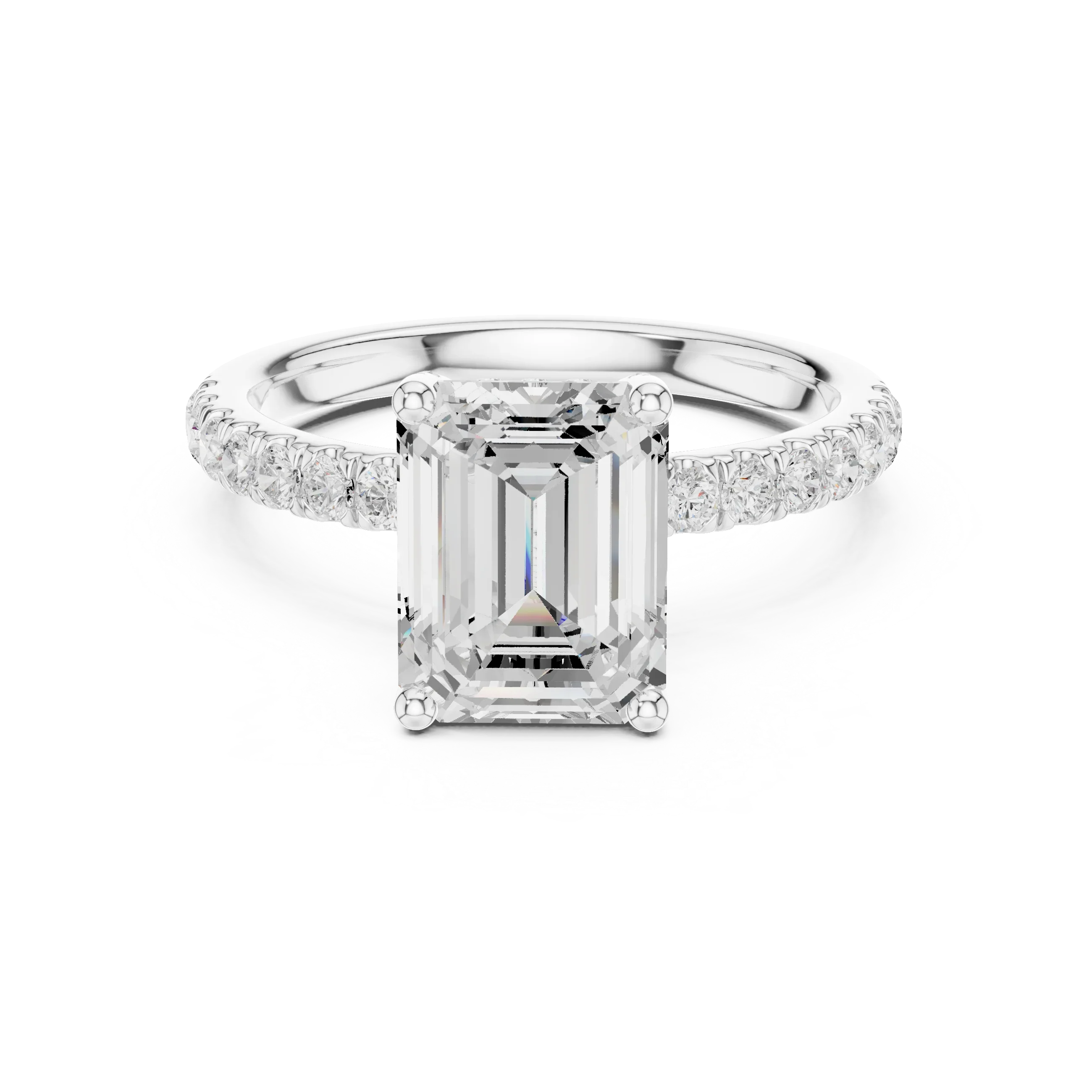 Emerald Diamond Engagement Ring With Pave Band