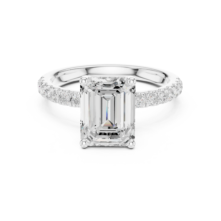 Emerald Diamond Engagement Ring With Pave Band