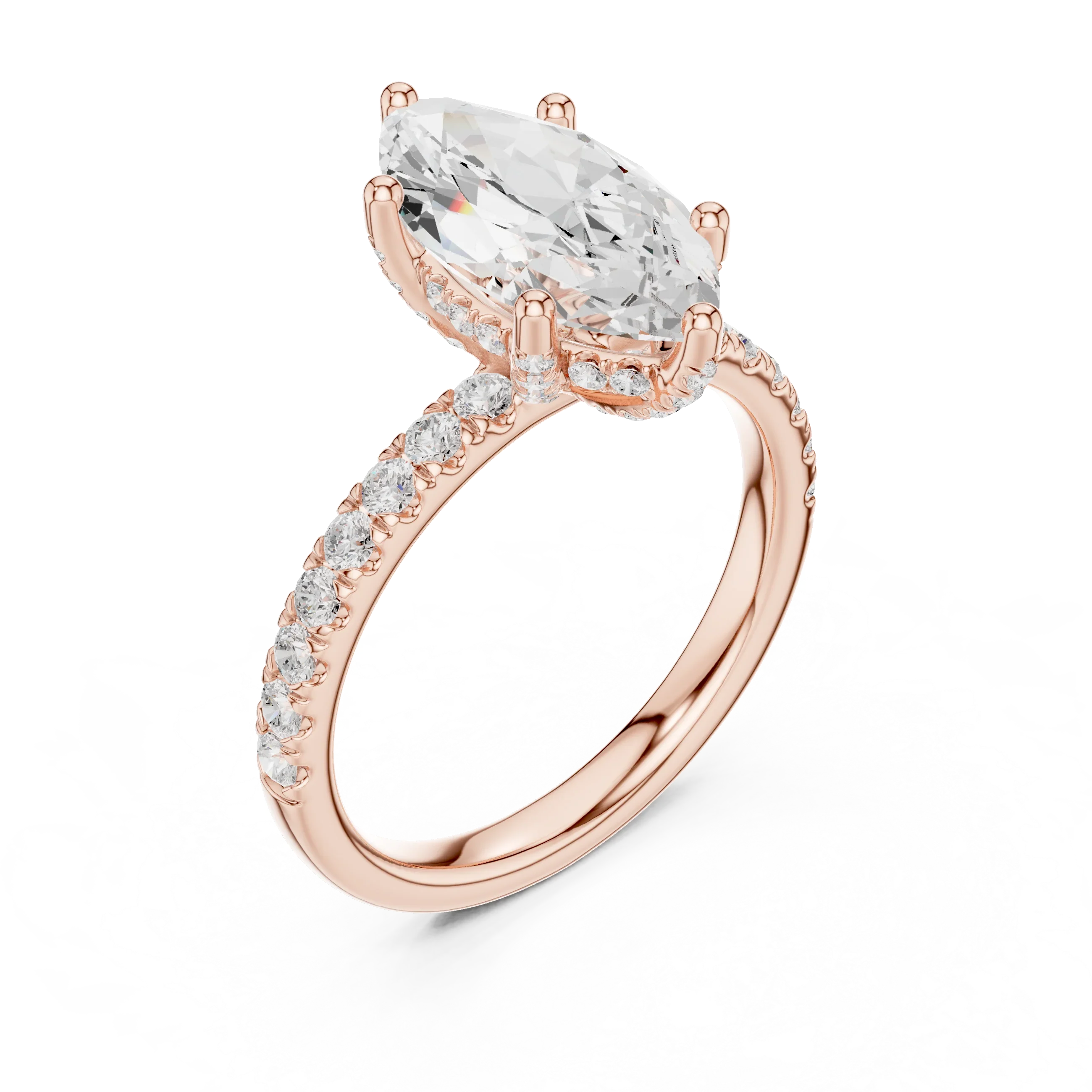 Marquise Diamond Engagement Ring With Pave Band