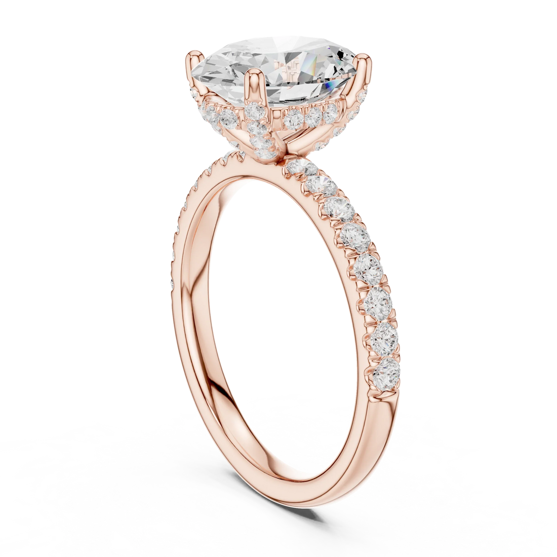 Oval Diamond Engagement Ring With Pave Band