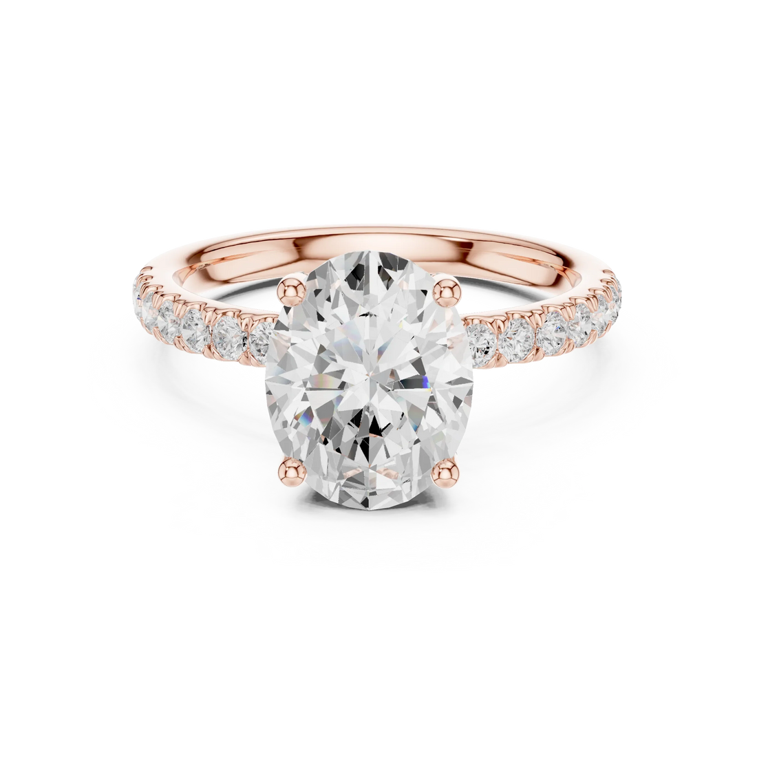 Oval Diamond Engagement Ring With Pave Band