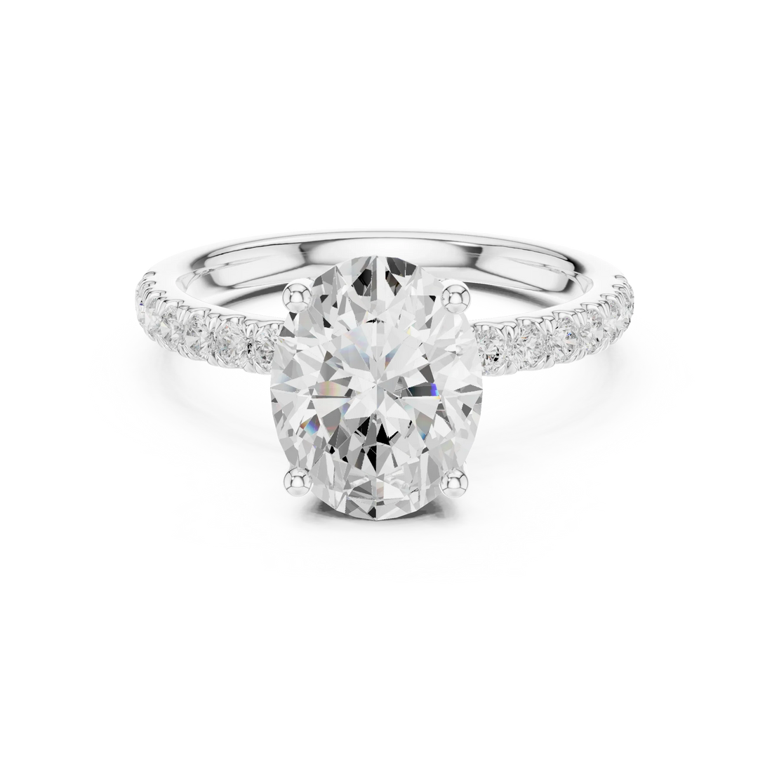 Oval Diamond Engagement Ring With Pave Band