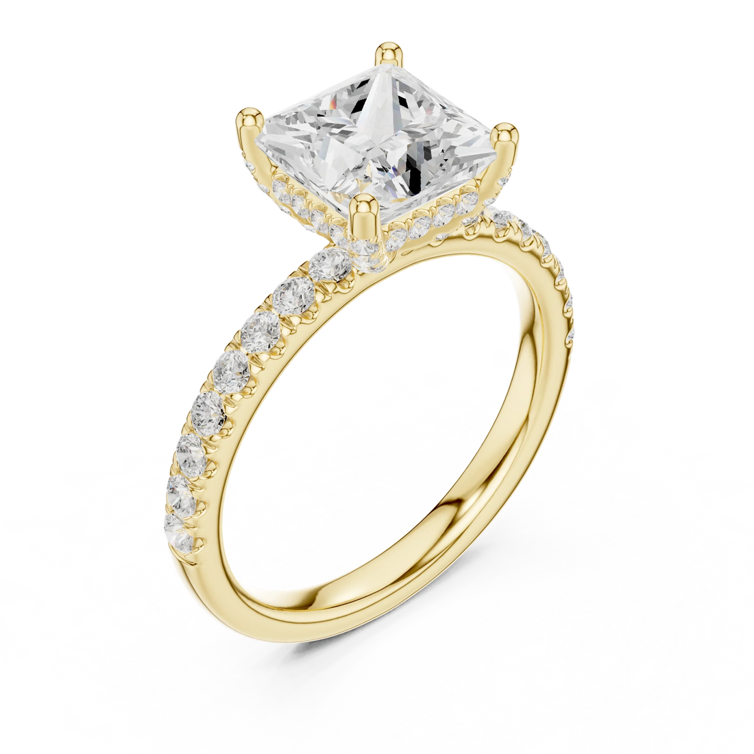 Princess Diamond Engagement Ring With Pave Band