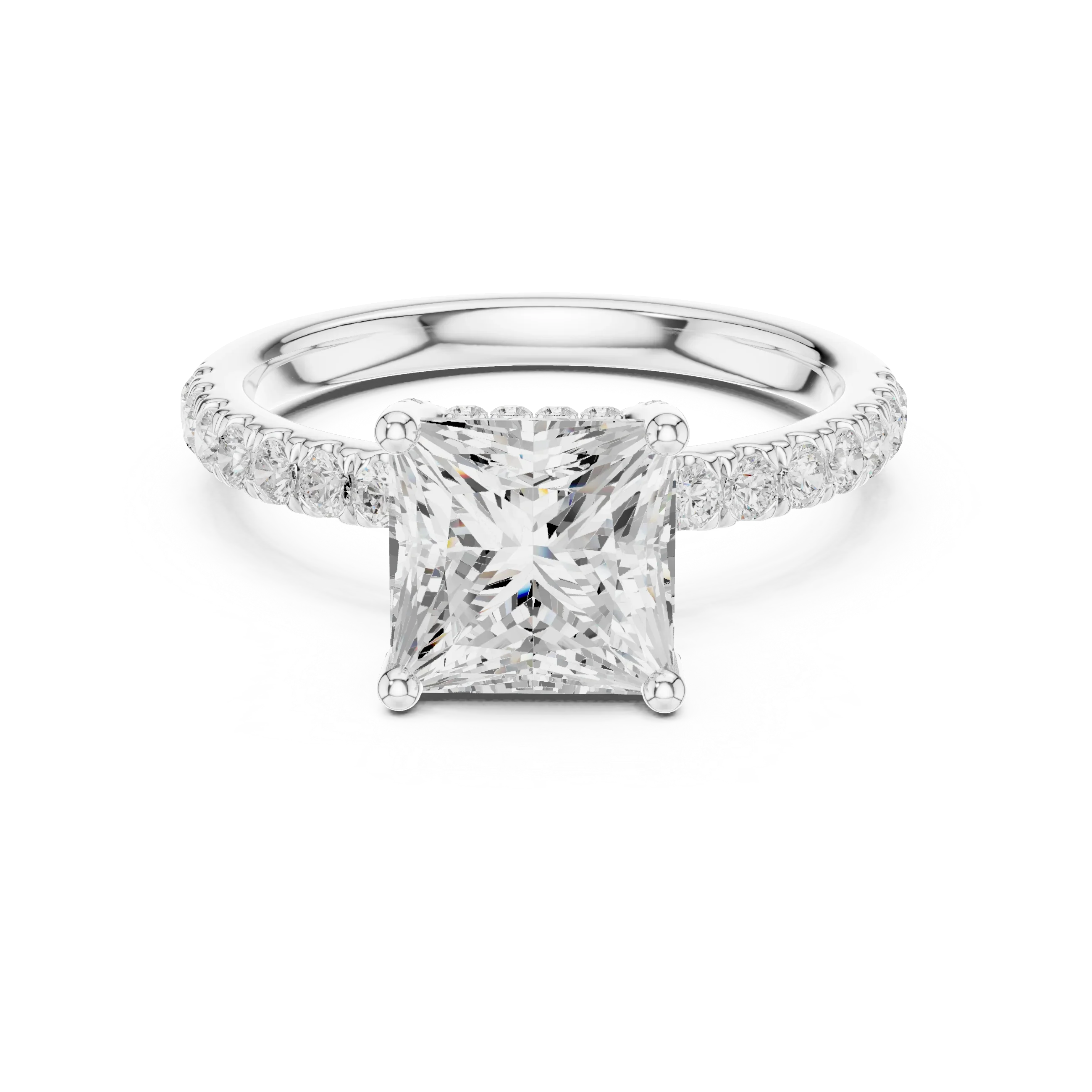 Princess Diamond Engagement Ring With Pave Band
