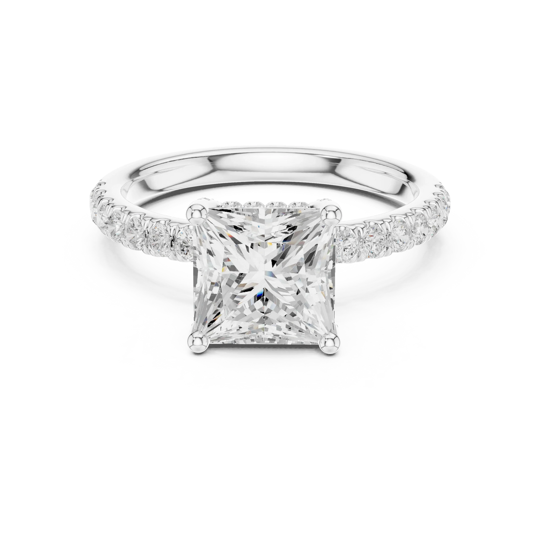 Princess Diamond Engagement Ring With Pave Band