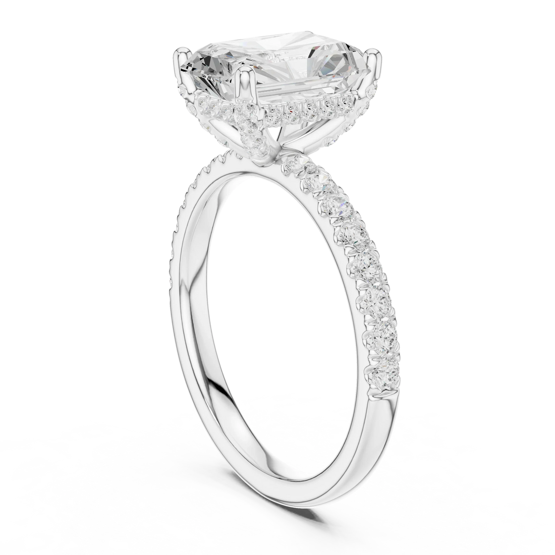 Radiant Diamond Engagement Ring With Pave Band