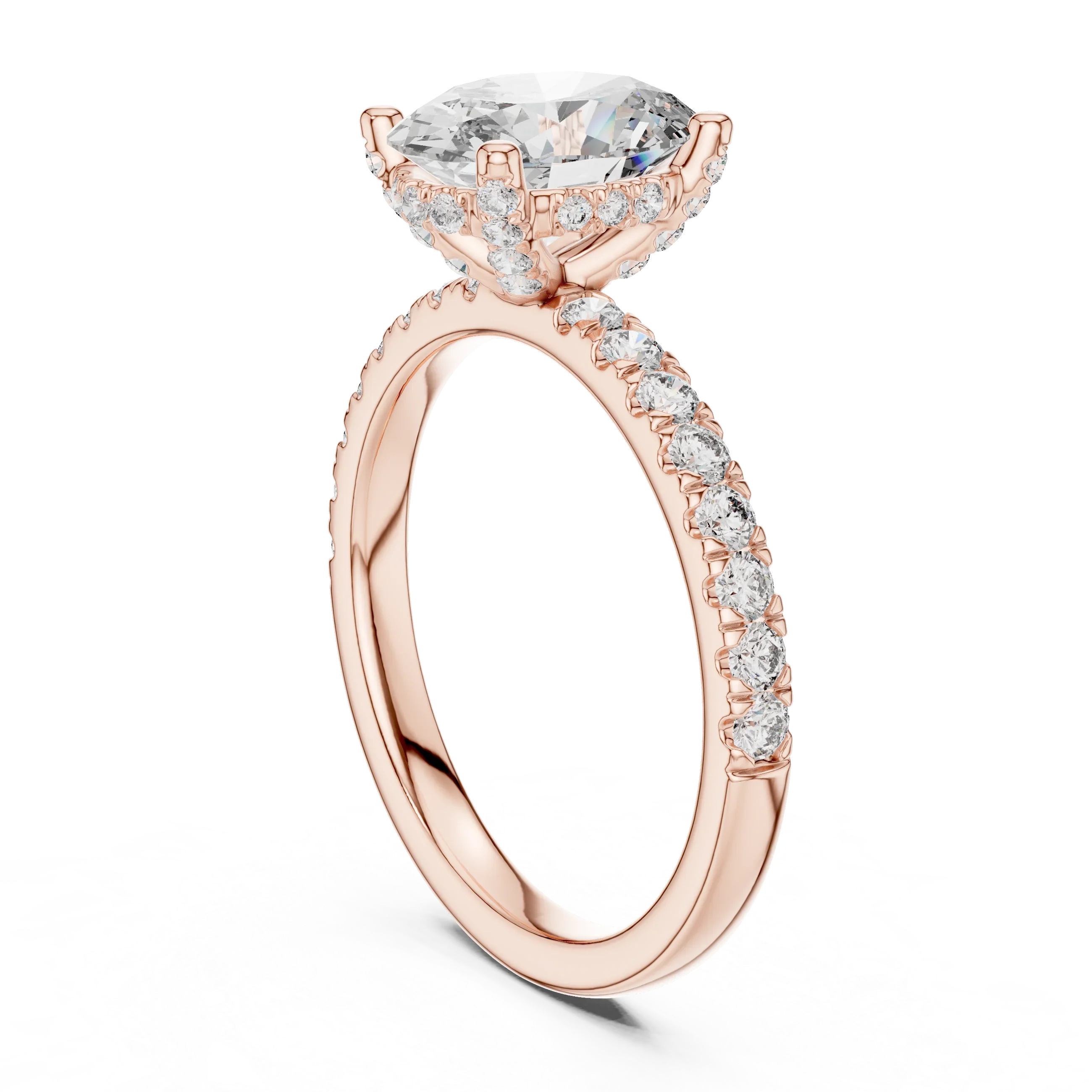 Oval Cut Solitaire Diamond Ring with Pave Band