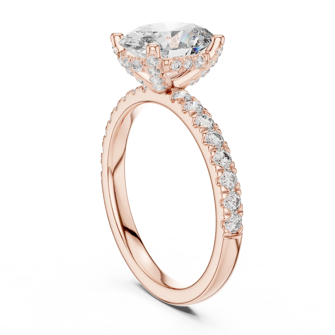 Oval Cut Solitaire Diamond Ring with Pave Band