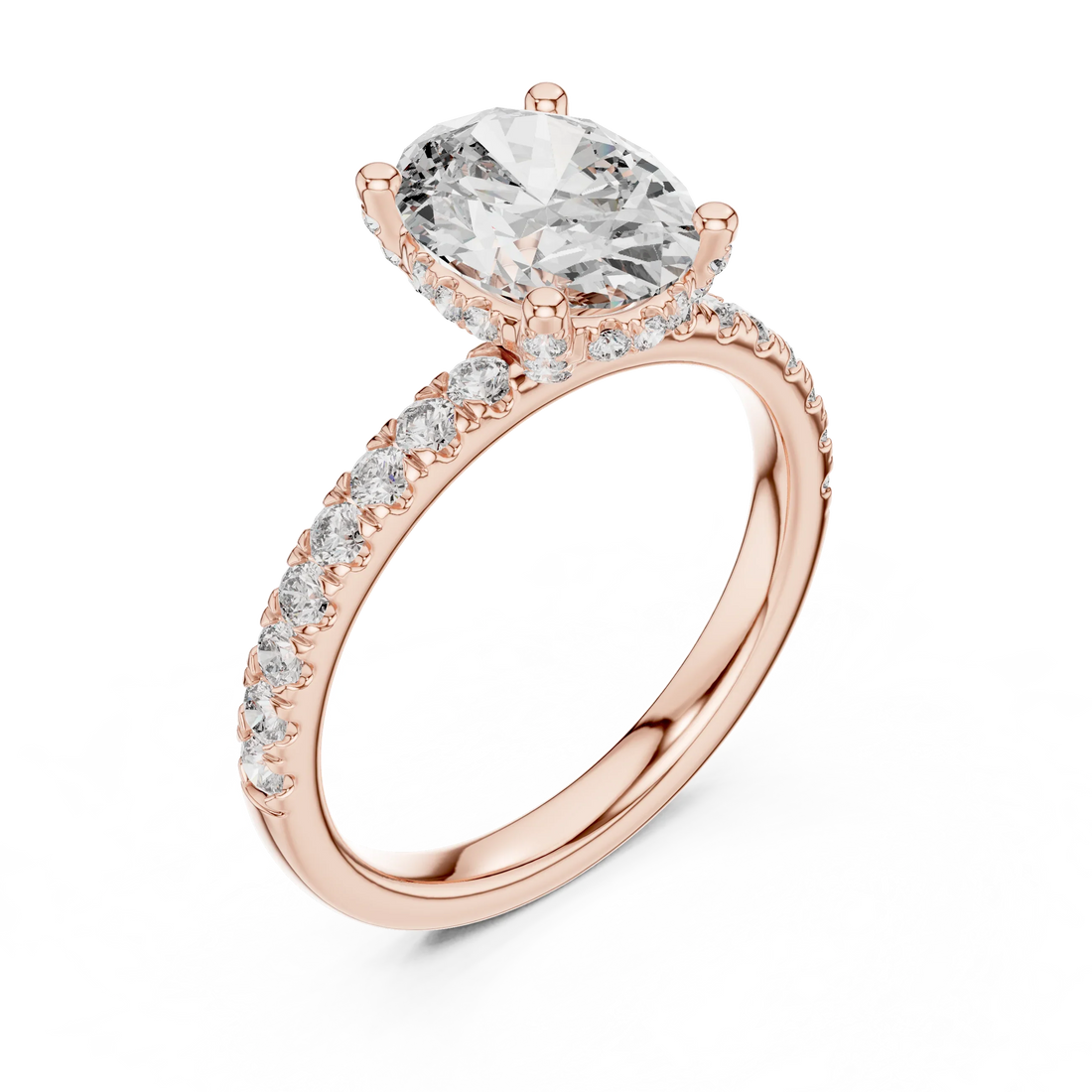 Oval Cut Solitaire Diamond Ring with Pave Band