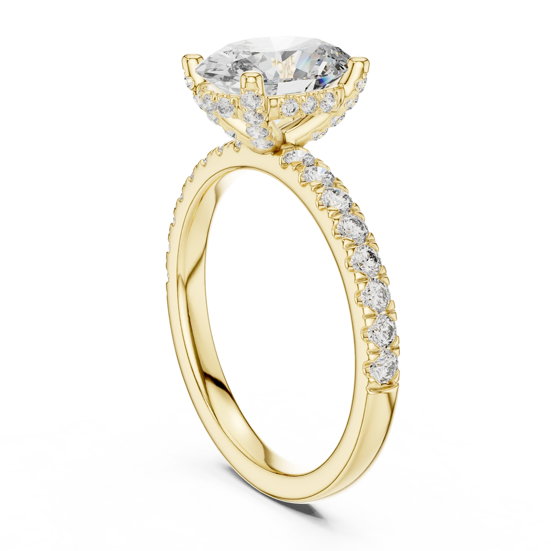 Oval Cut Solitaire Diamond Ring with Pave Band