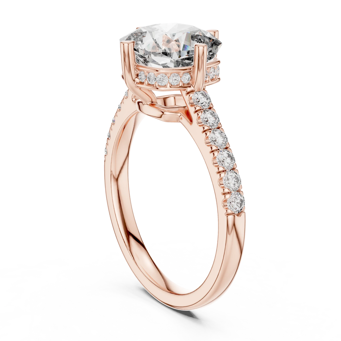 Cushion Cut Solitaire Diamond Ring with Pave Band