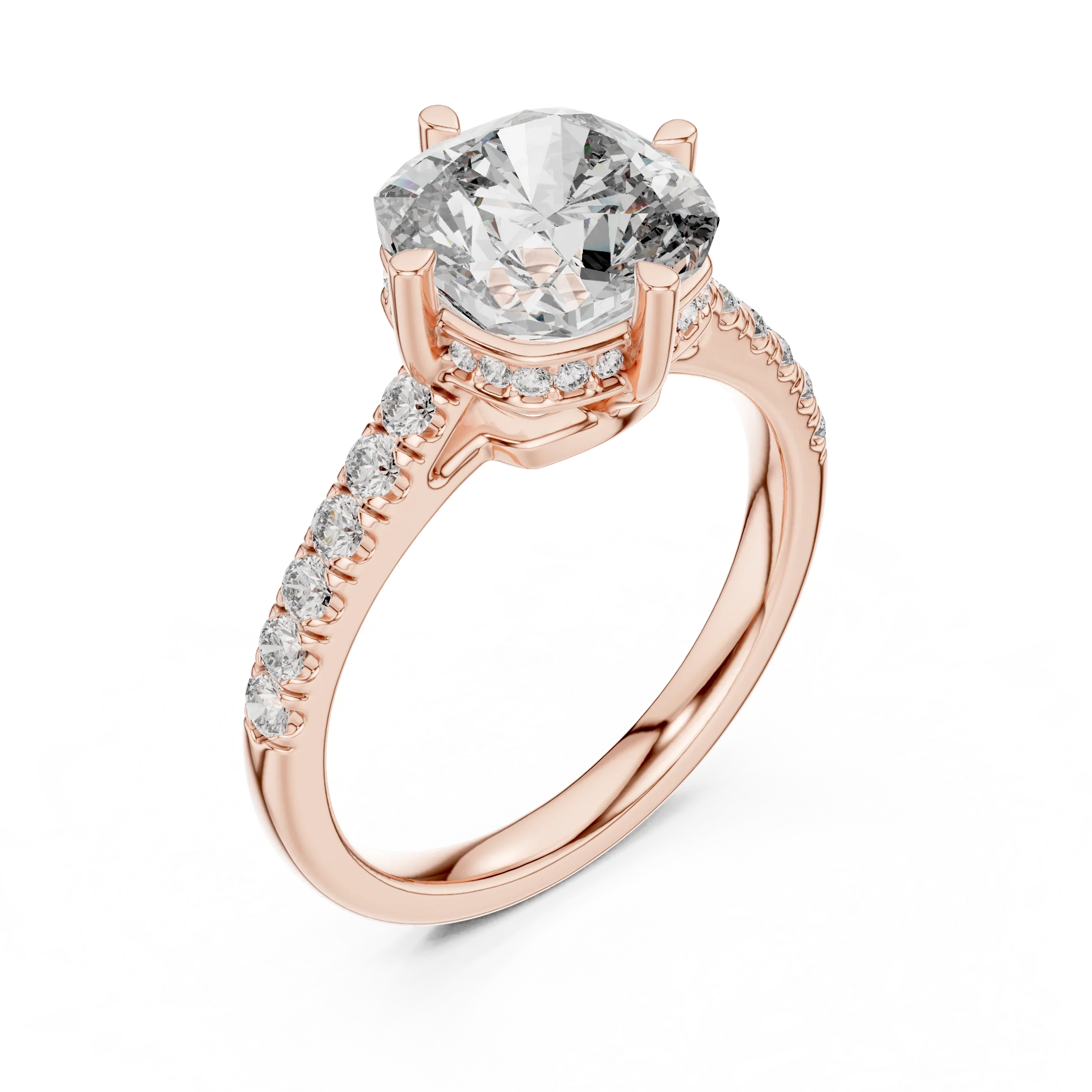Cushion Cut Solitaire Diamond Ring with Pave Band