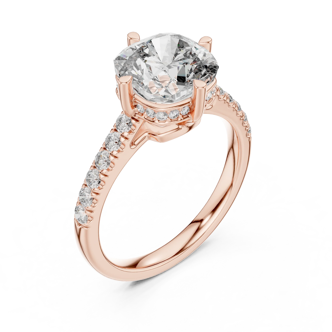 Cushion Cut Solitaire Diamond Ring with Pave Band