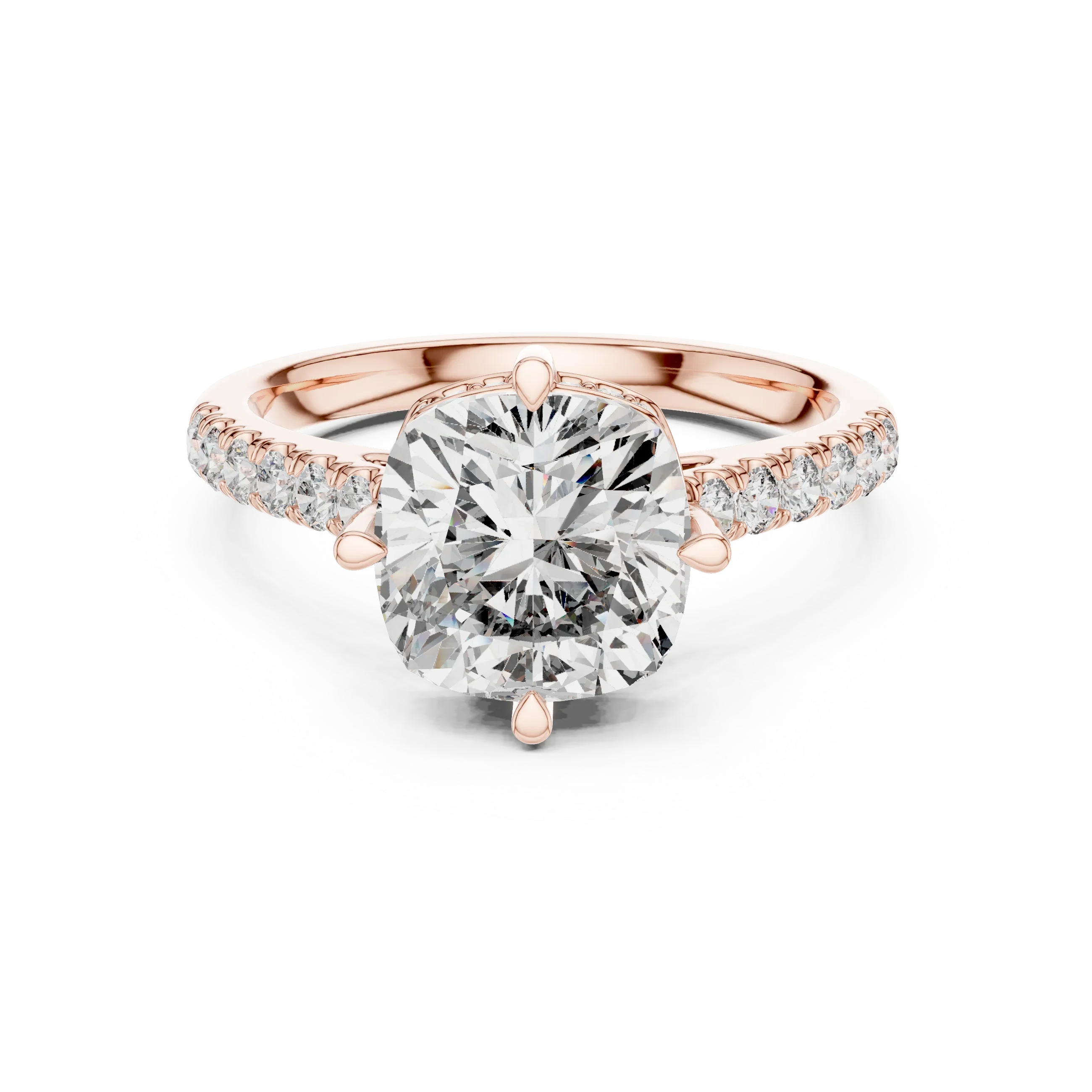 Cushion Cut Solitaire Diamond Ring with Pave Band