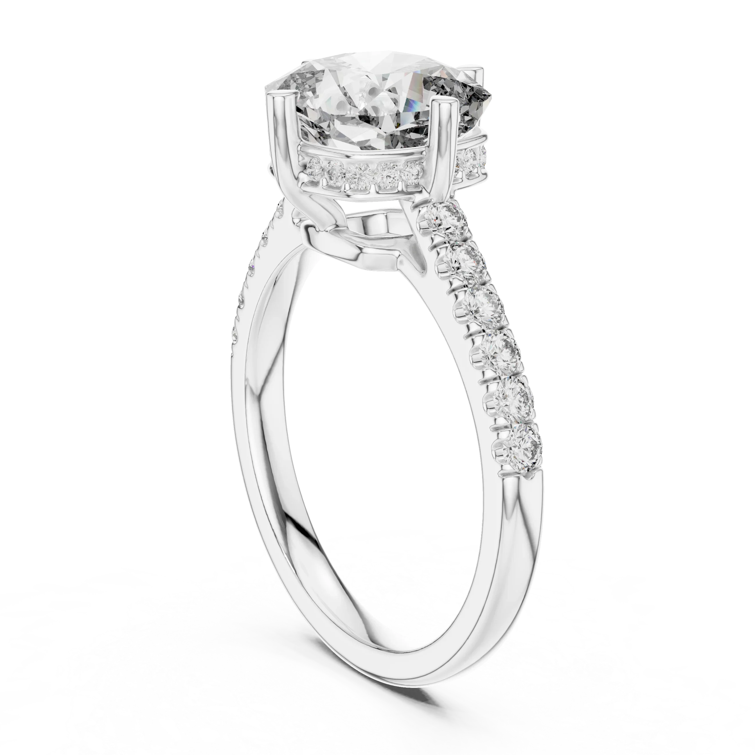 Cushion Cut Solitaire Diamond Ring with Pave Band