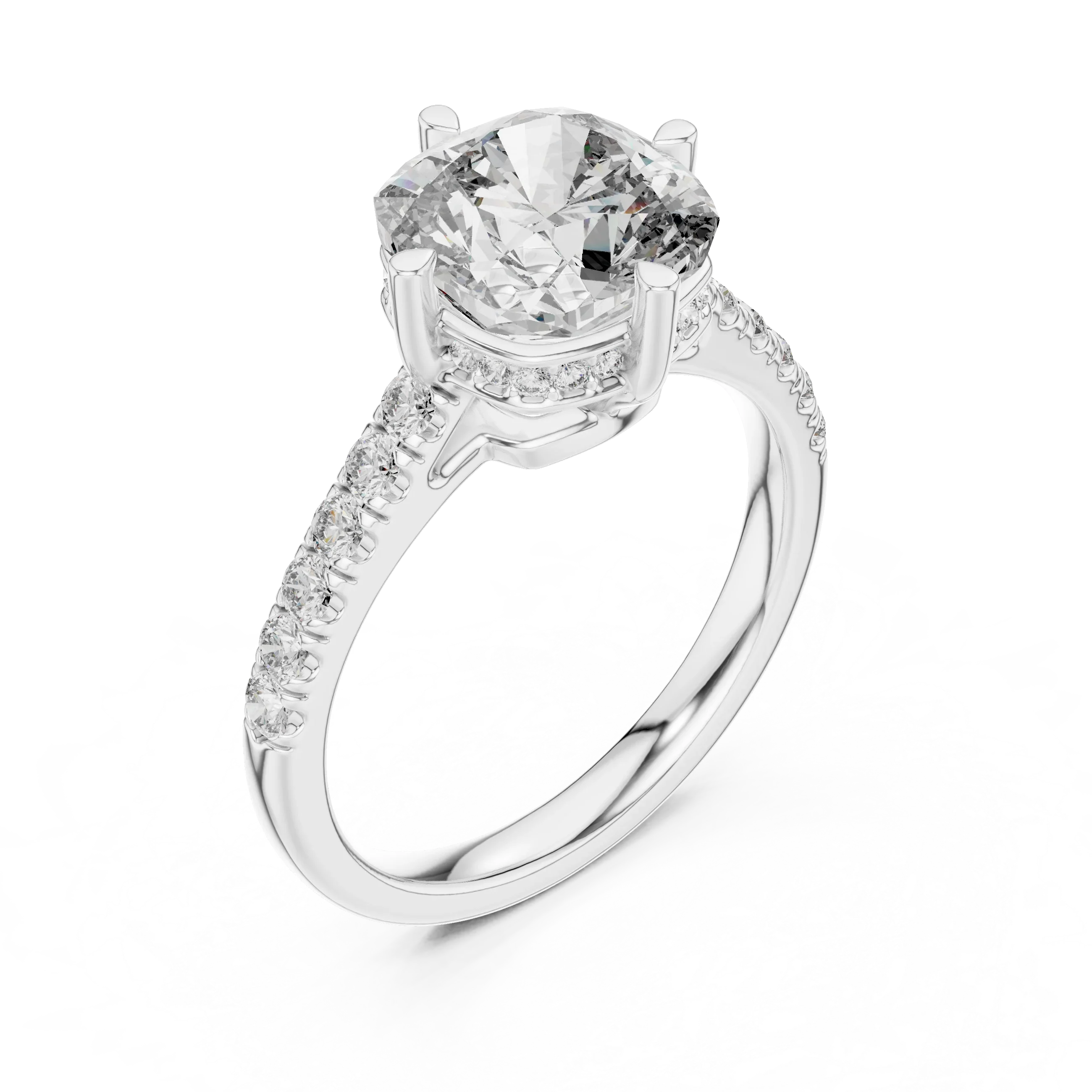Cushion Cut Solitaire Diamond Ring with Pave Band