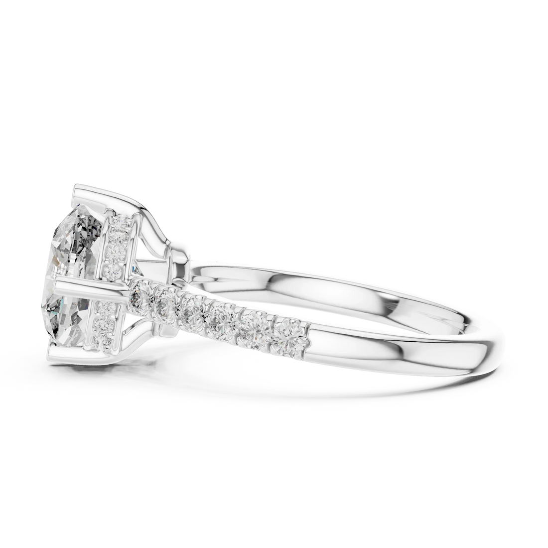 Cushion Cut Solitaire Diamond Ring with Pave Band
