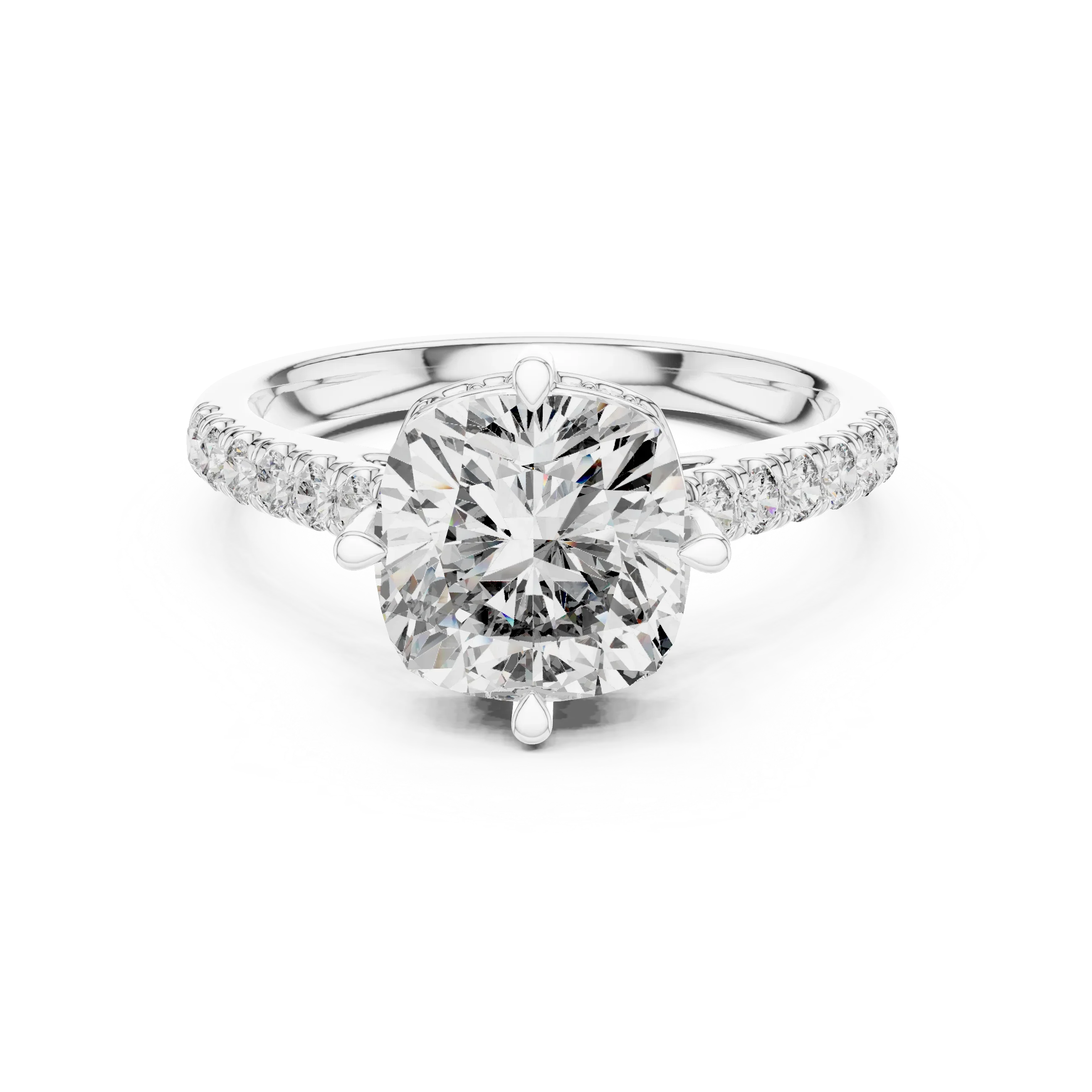 Cushion Cut Solitaire Diamond Ring with Pave Band