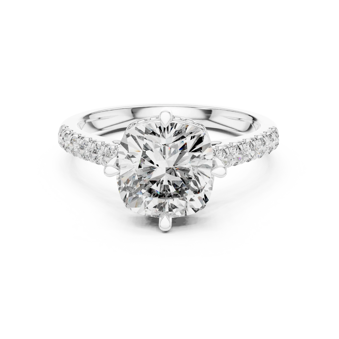 Cushion Cut Solitaire Diamond Ring with Pave Band