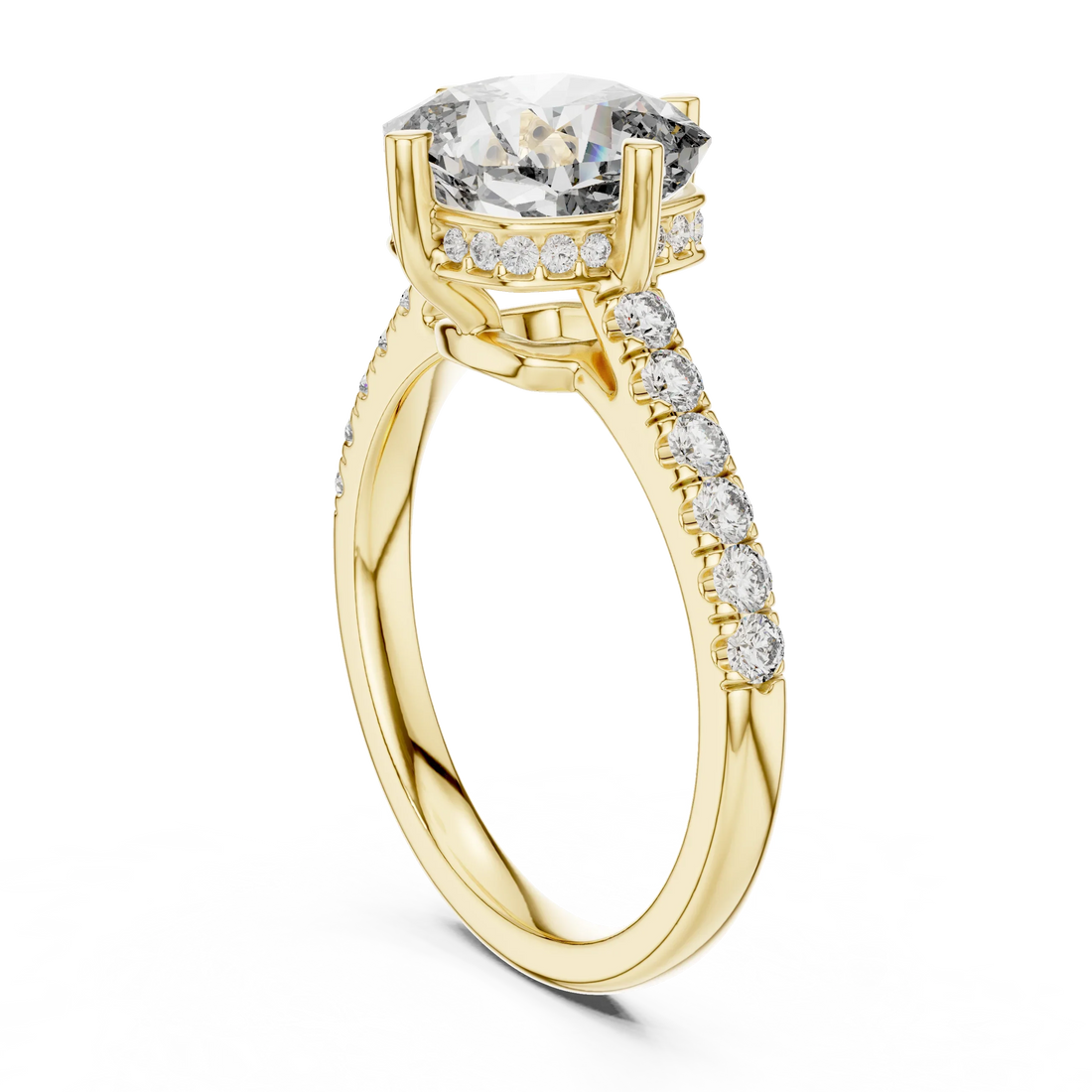 Cushion Cut Solitaire Diamond Ring with Pave Band