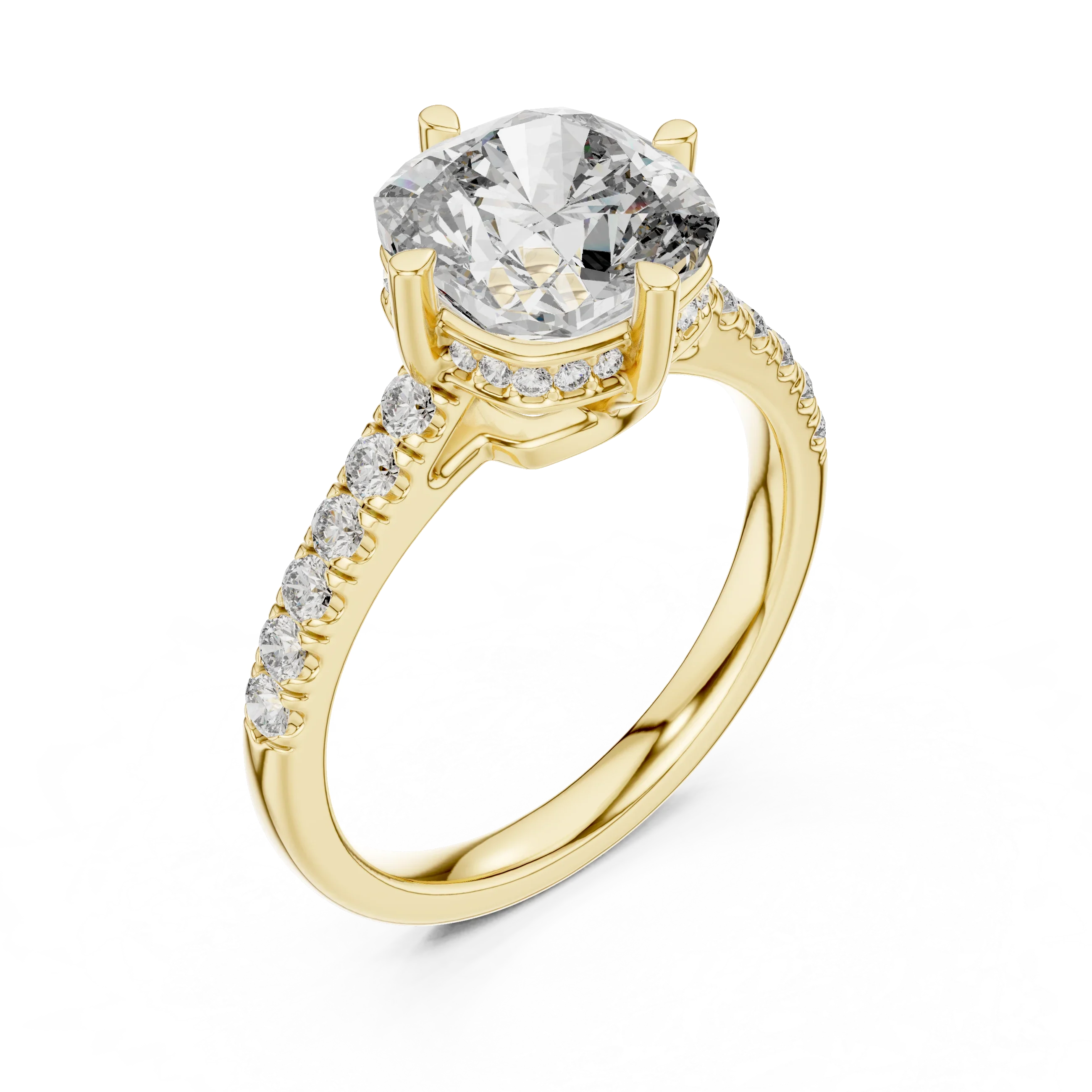 Cushion Cut Solitaire Diamond Ring with Pave Band