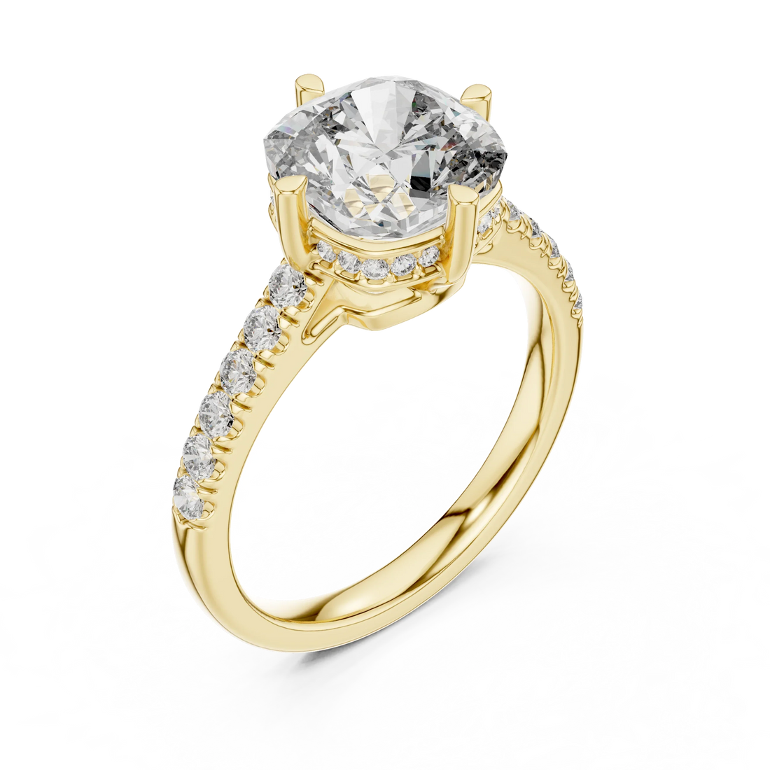 Cushion Cut Solitaire Diamond Ring with Pave Band