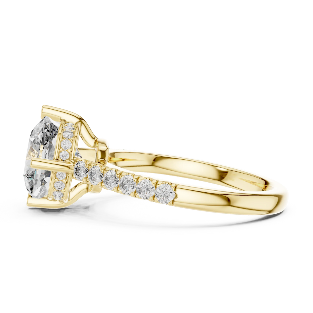 Cushion Cut Solitaire Diamond Ring with Pave Band