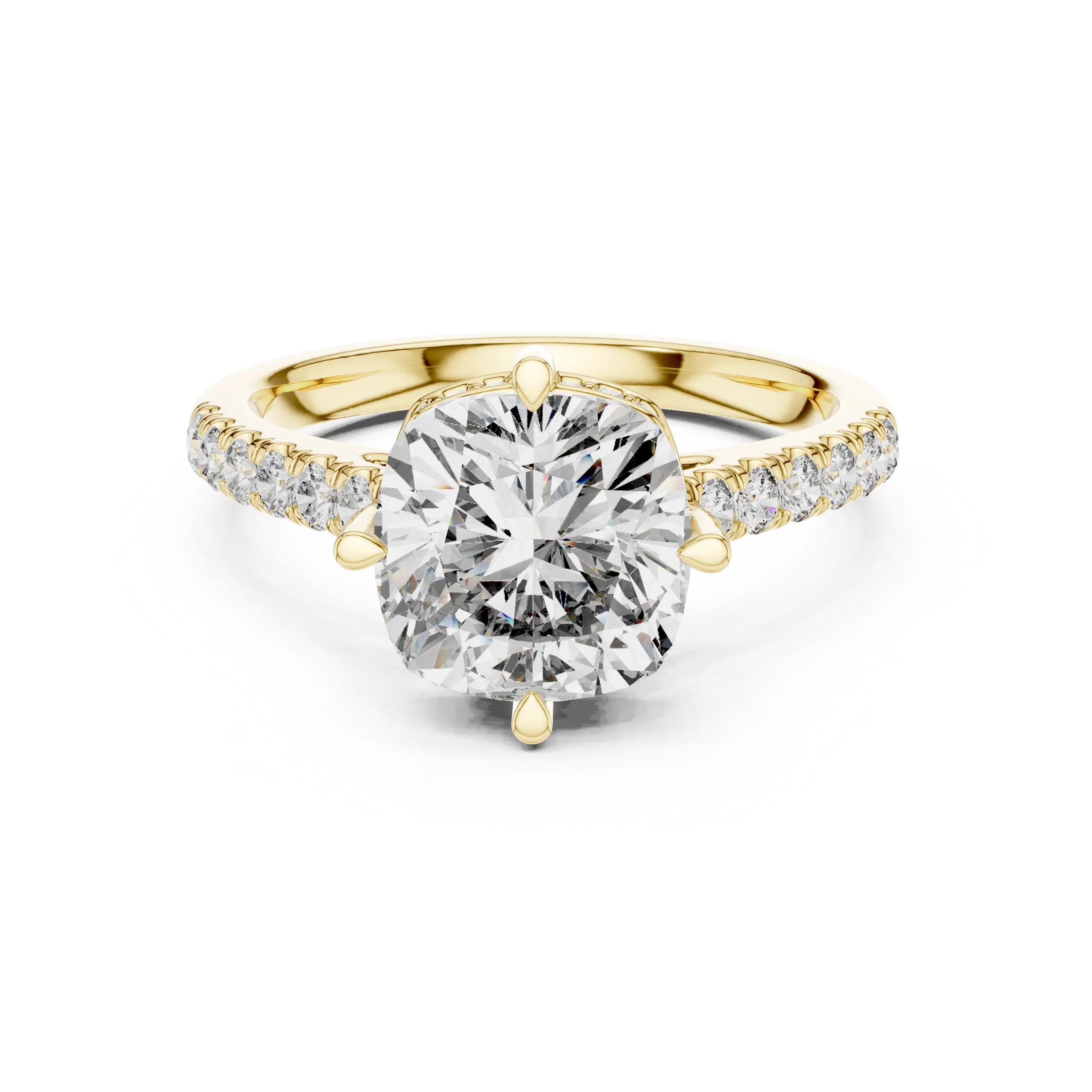 Cushion Cut Solitaire Diamond Ring with Pave Band