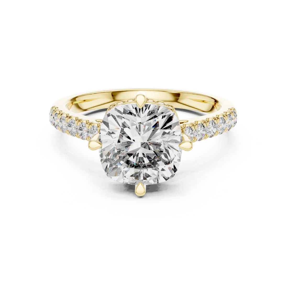 Cushion Cut Solitaire Diamond Ring with Pave Band