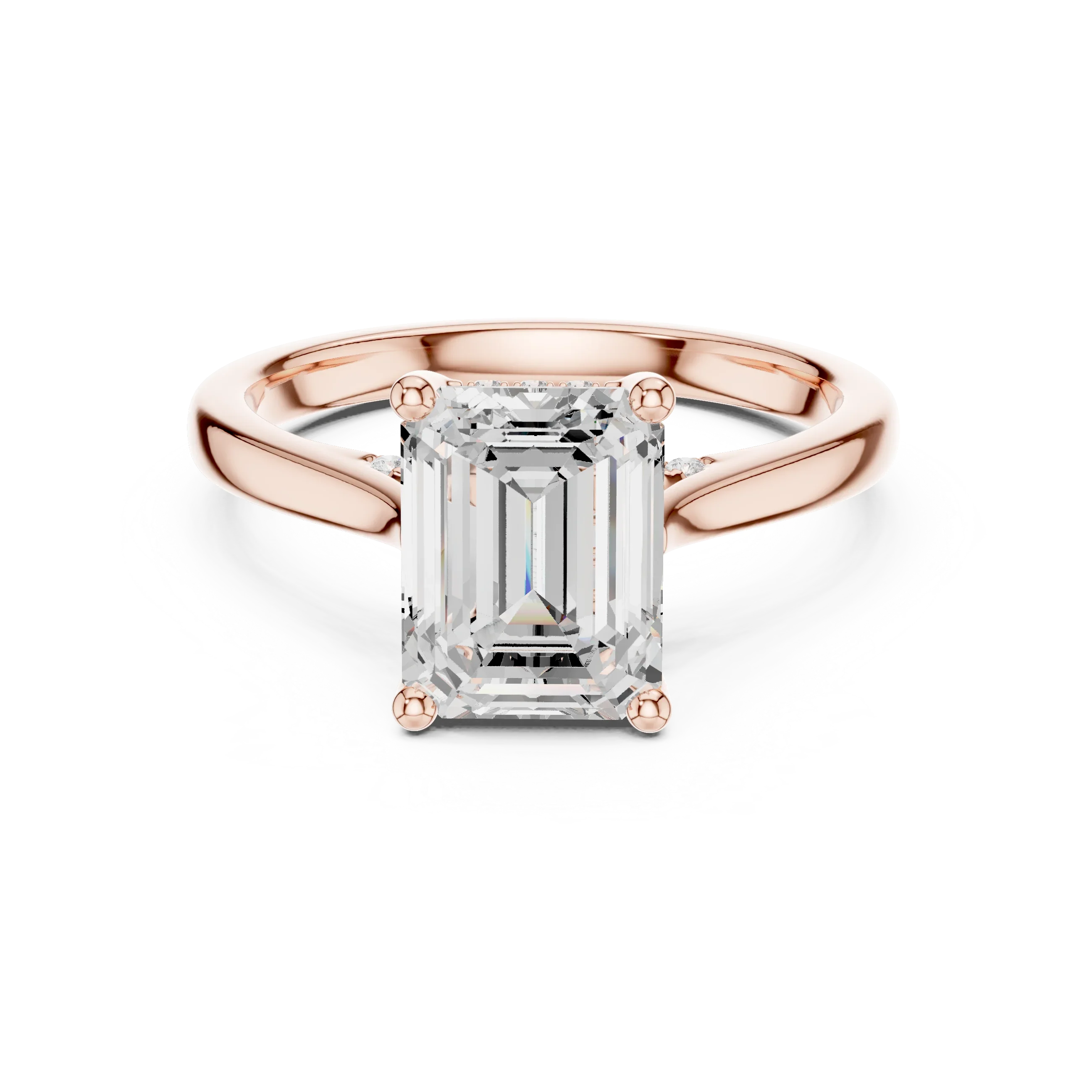 Emerald Cut Diamond Hidden Halo Engagement Ring With Cathedral Pave