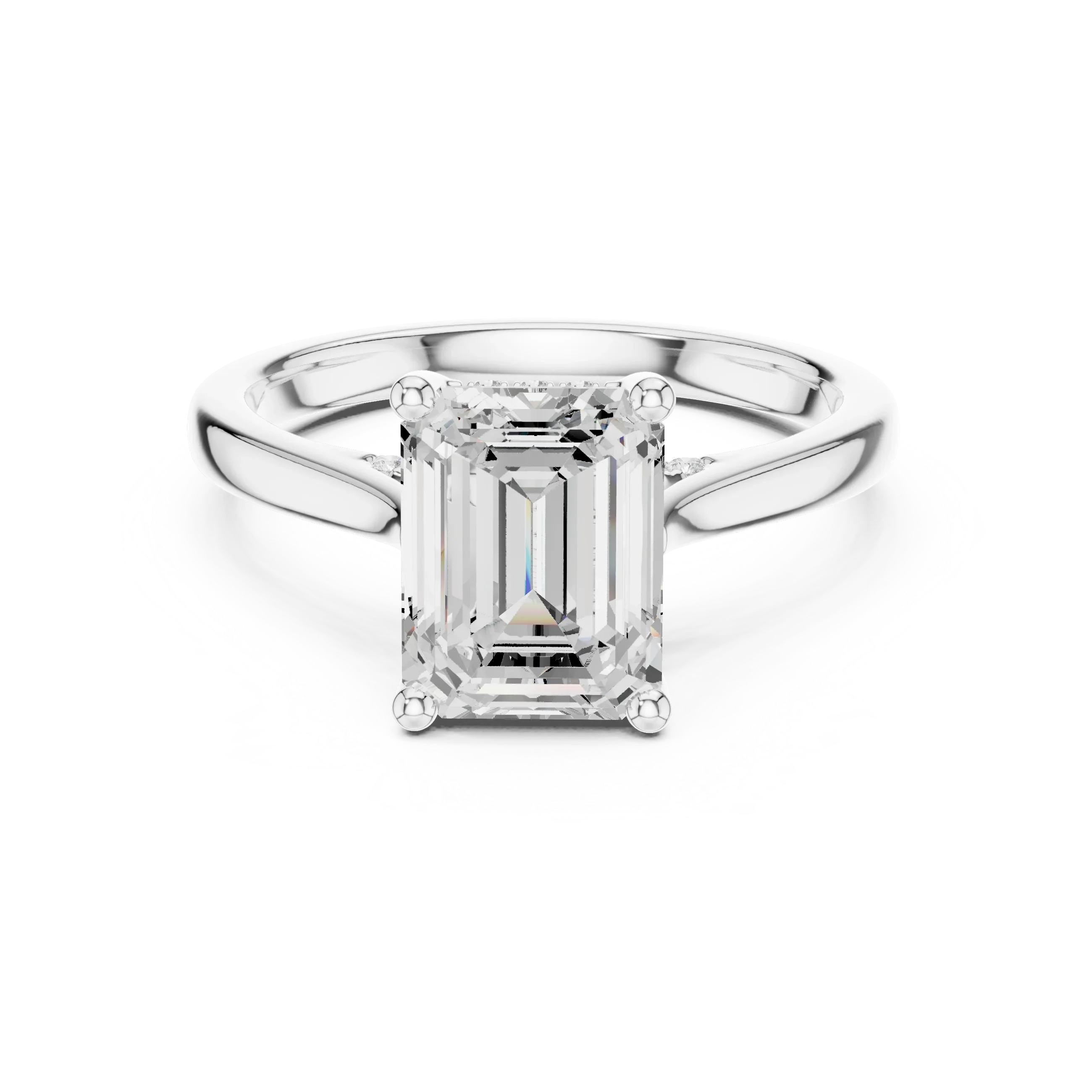 Emerald Cut Diamond Hidden Halo Engagement Ring With Cathedral Pave