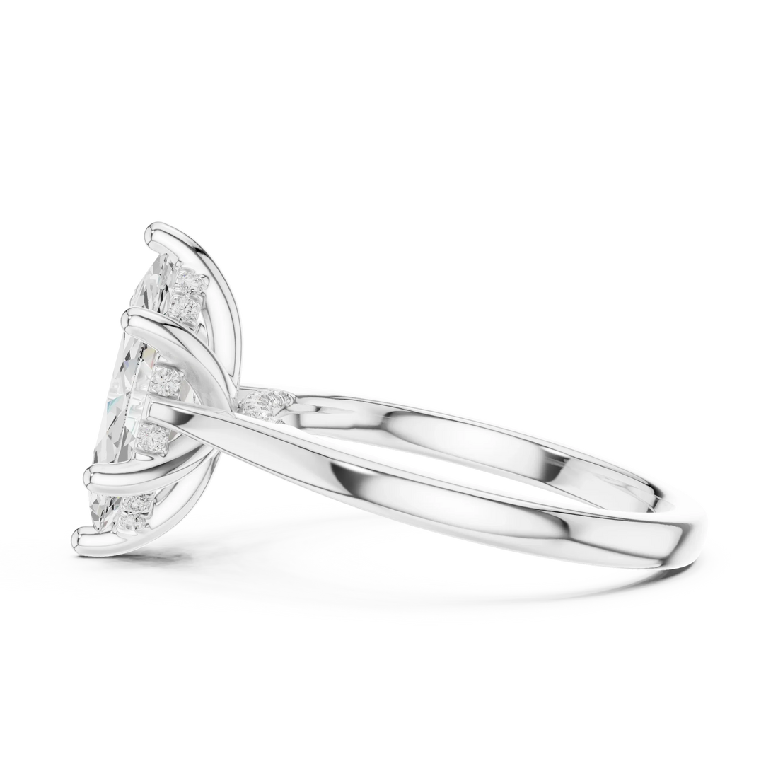 Marquise Cut Diamond Hidden Halo Engagement Ring With Cathedral Pave