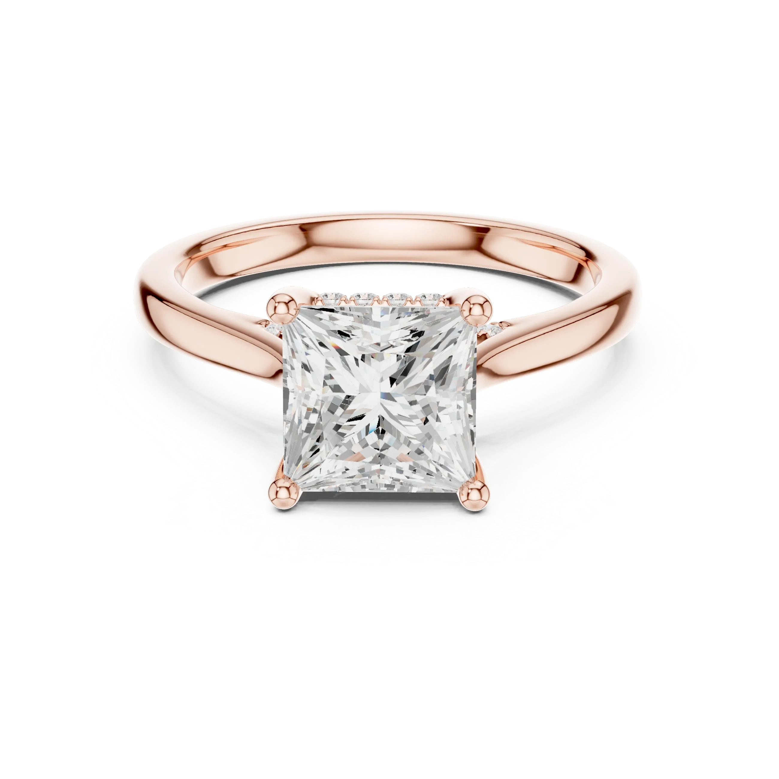 Princess Cut Diamond Hidden Halo Engagement Ring With Cathedral Pave