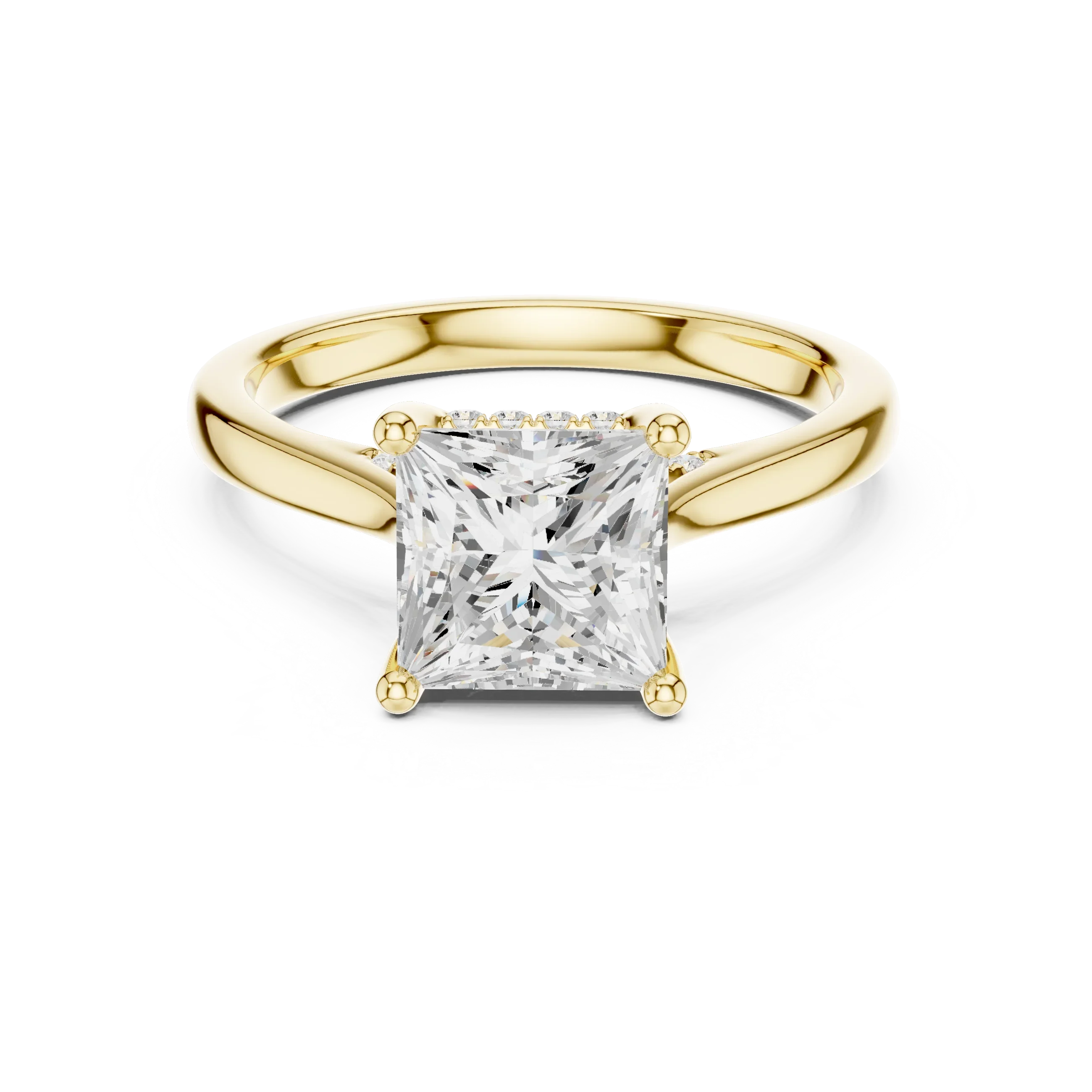 Princess Cut Diamond Hidden Halo Engagement Ring With Cathedral Pave