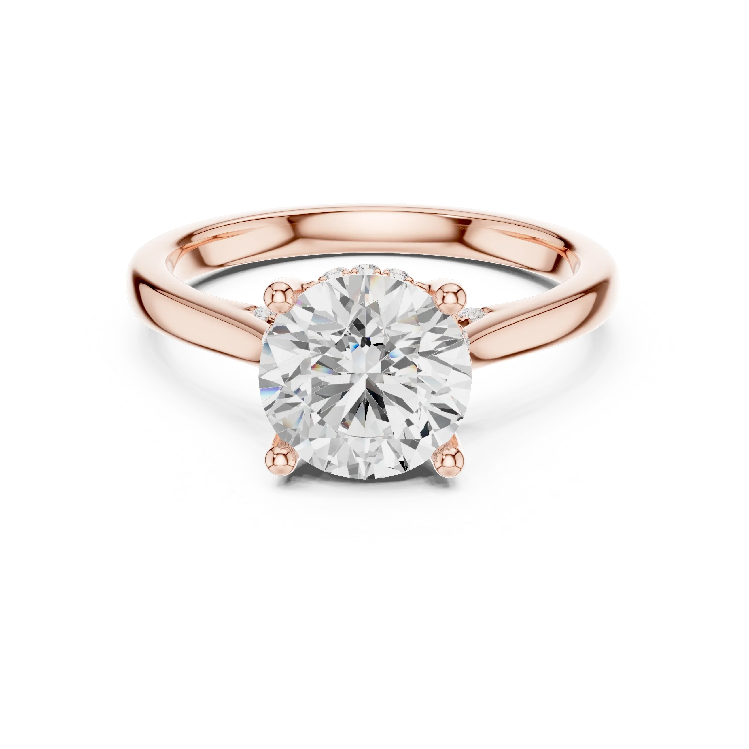 Round Cut Diamond Hidden Halo Engagement Ring With Cathedral Pave