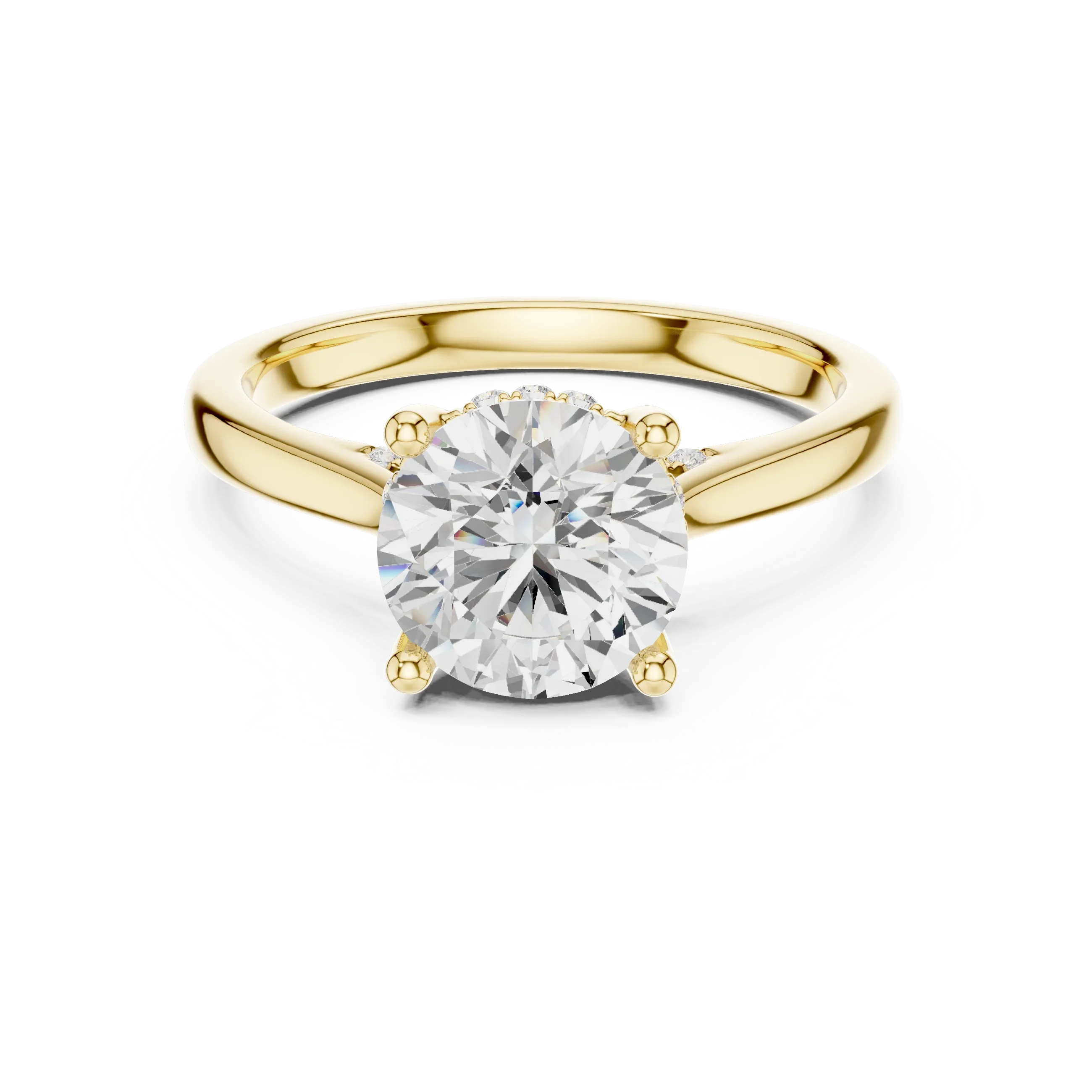 Round Cut Diamond Hidden Halo Engagement Ring With Cathedral Pave
