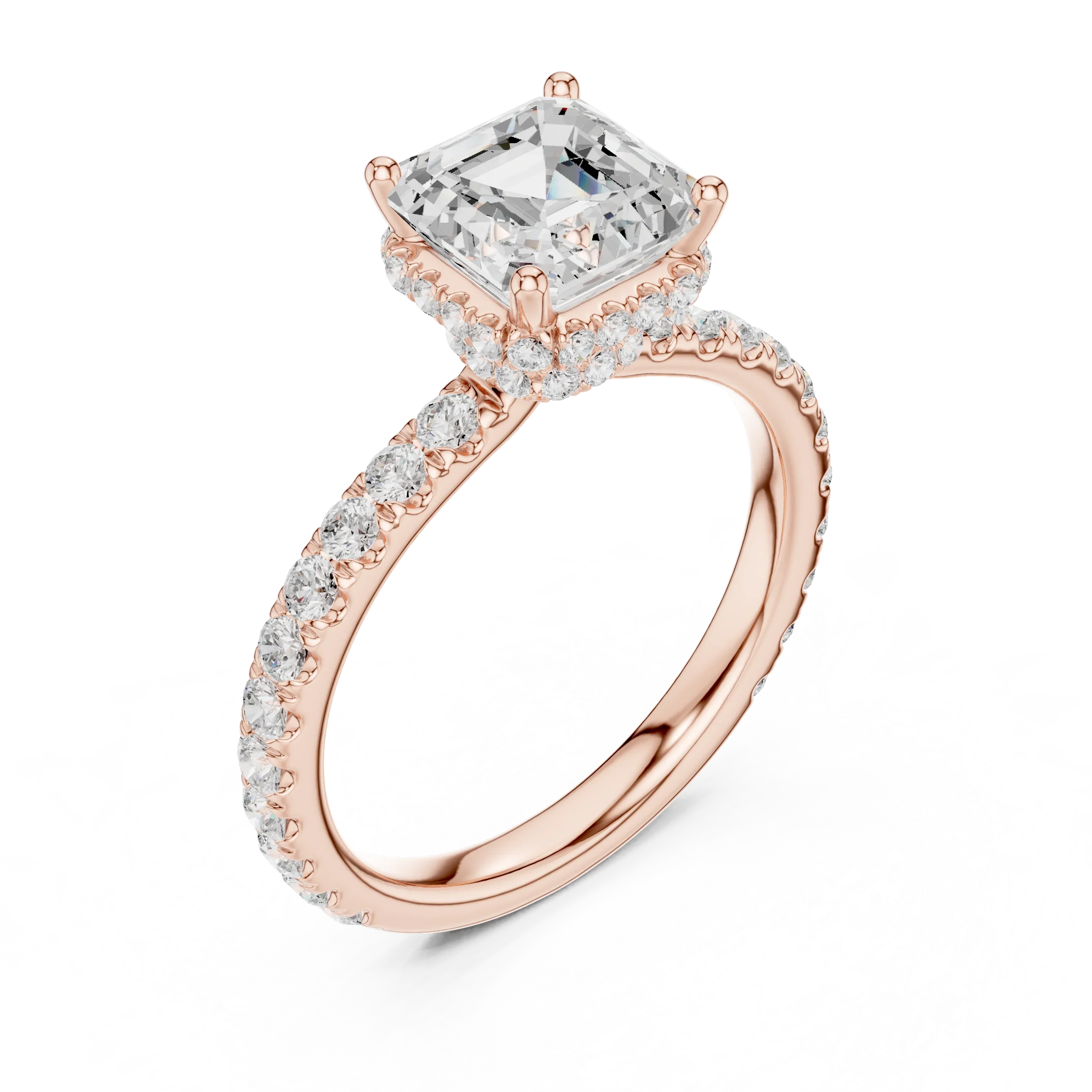 Asscher Cut Diamond Double Halo Pave Engagement Ring