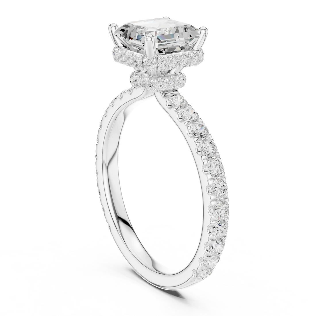 Asscher Cut Diamond Double Halo Pave Engagement Ring