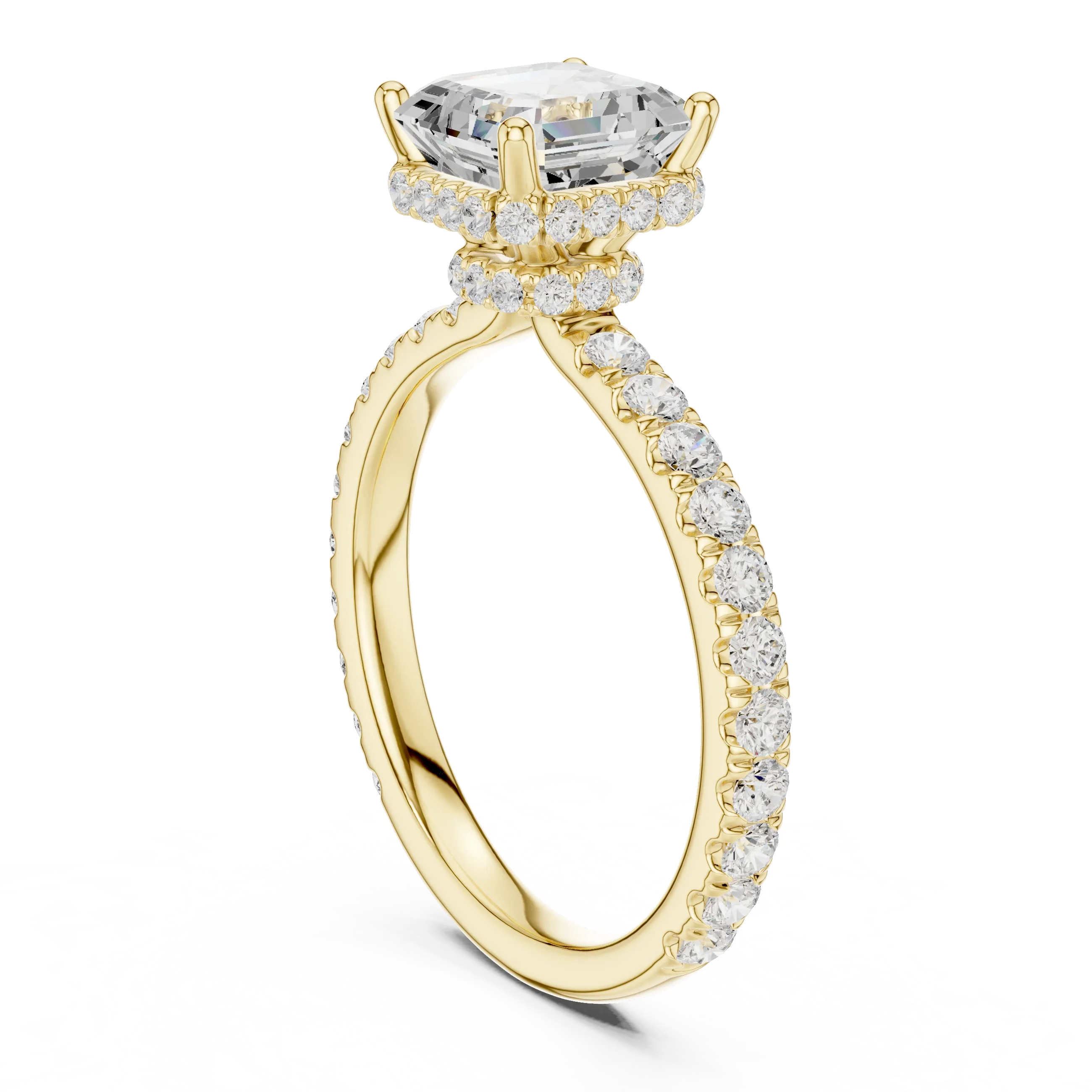 Asscher Cut Diamond Double Halo Pave Engagement Ring